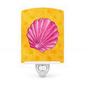 Pink Sea Shell Yellow Polkadot Ceramic Night Light Compact, UL-Certified, Ideal for Bedroom, Bathroom, Nursery, Hallway, Kitchen, 6x4x3, Multicolor