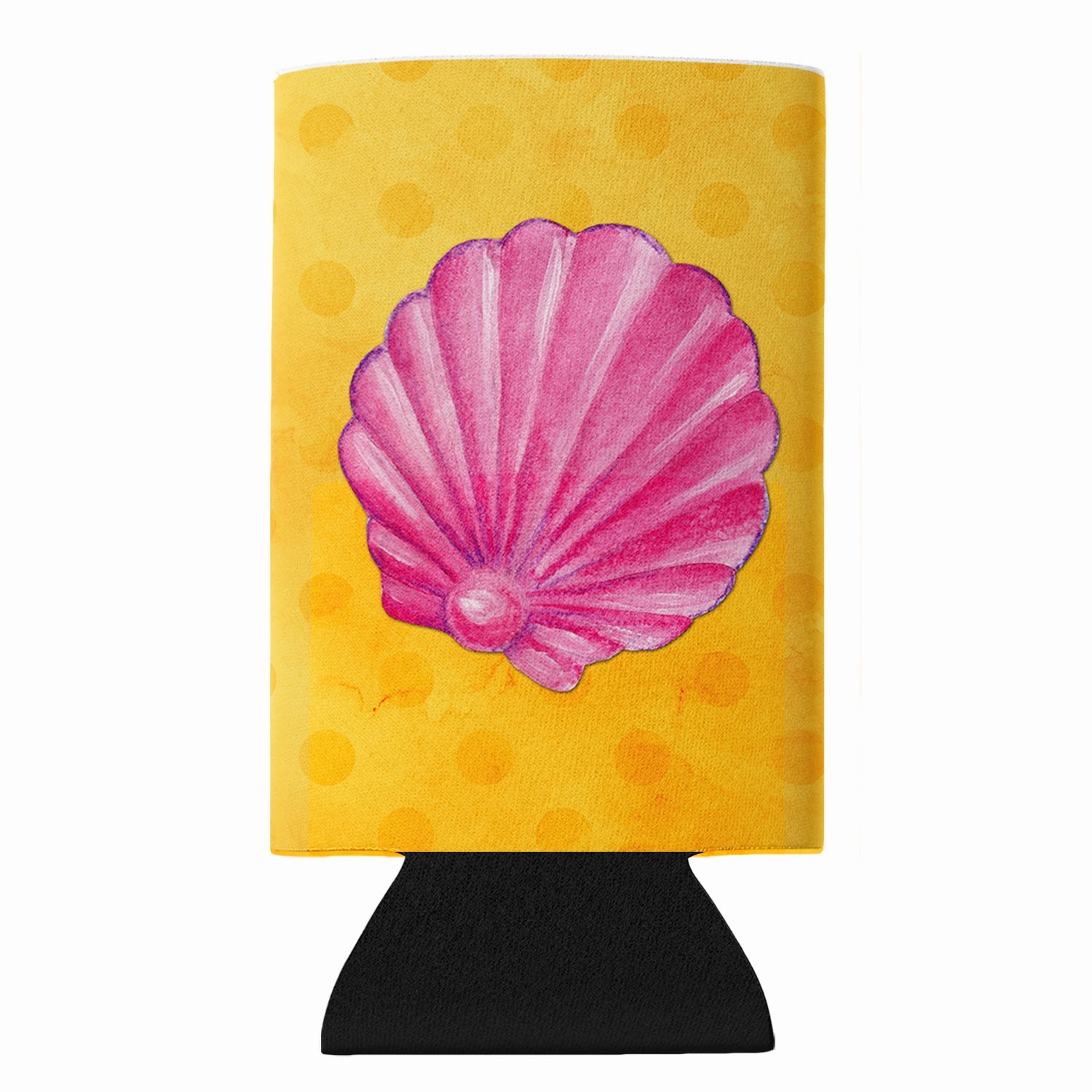 Pink Sea Shell Yellow Polkadot Slim Can Hugger  Insulated Foam Sleeve for 12 oz Slim Cans, Beer Bottles & Water Bottles, Made in USA