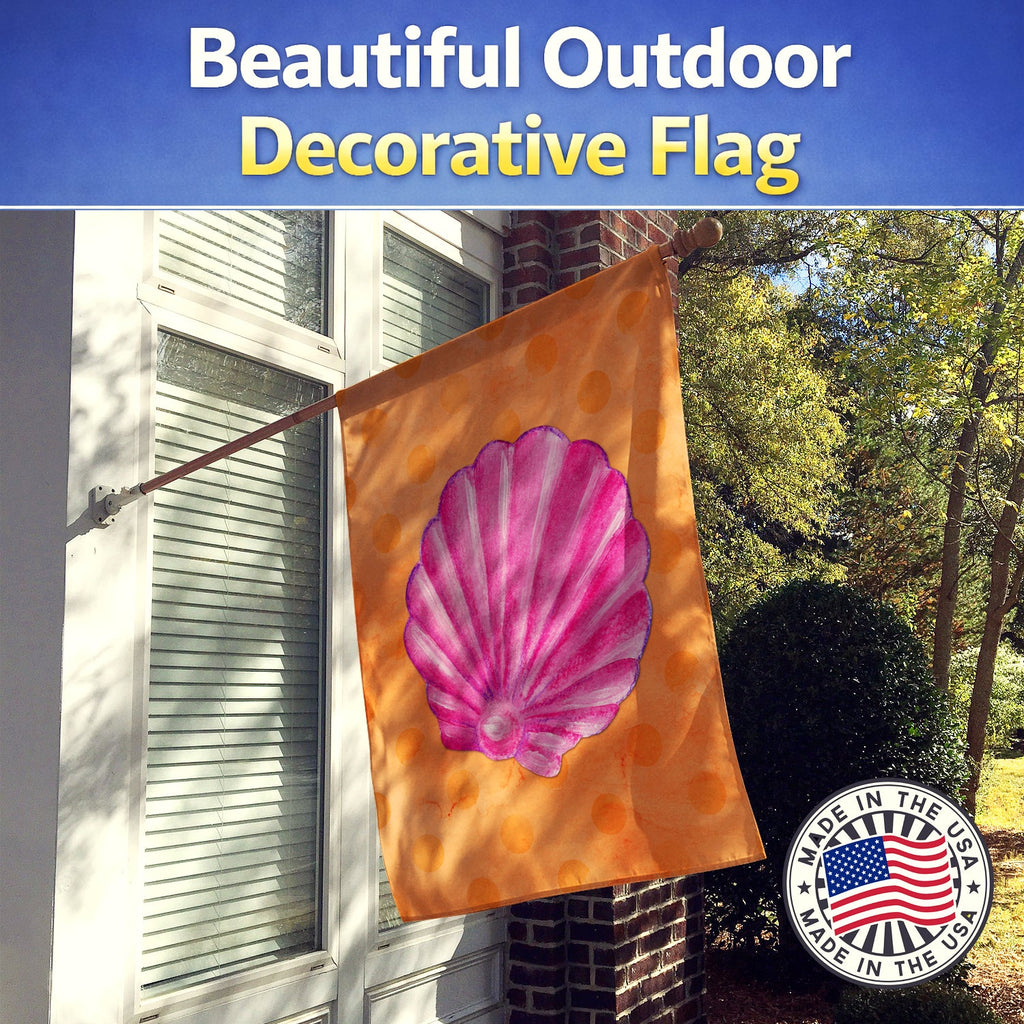 Pink Sea Shell Orange Polkadot House Flag 28x40 Porch Sleeve Pole Decorative Outside Yard Banner Artwork Wall Hanging, Polyester