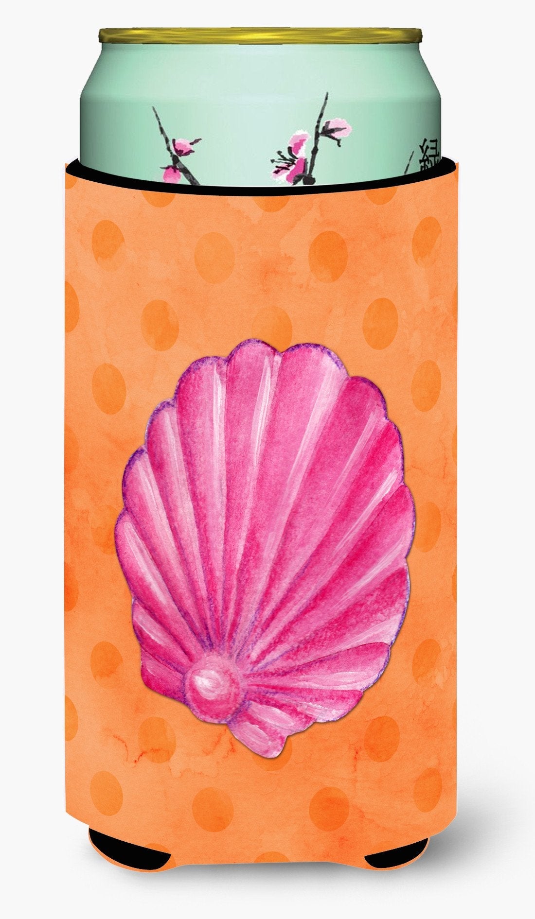 Pink Sea Shell Orange Polkadot Tall Boy Hugger Can Cooler Sleeve Machine Washable Drink Collapsible Insulator Beverage Insulated Holder