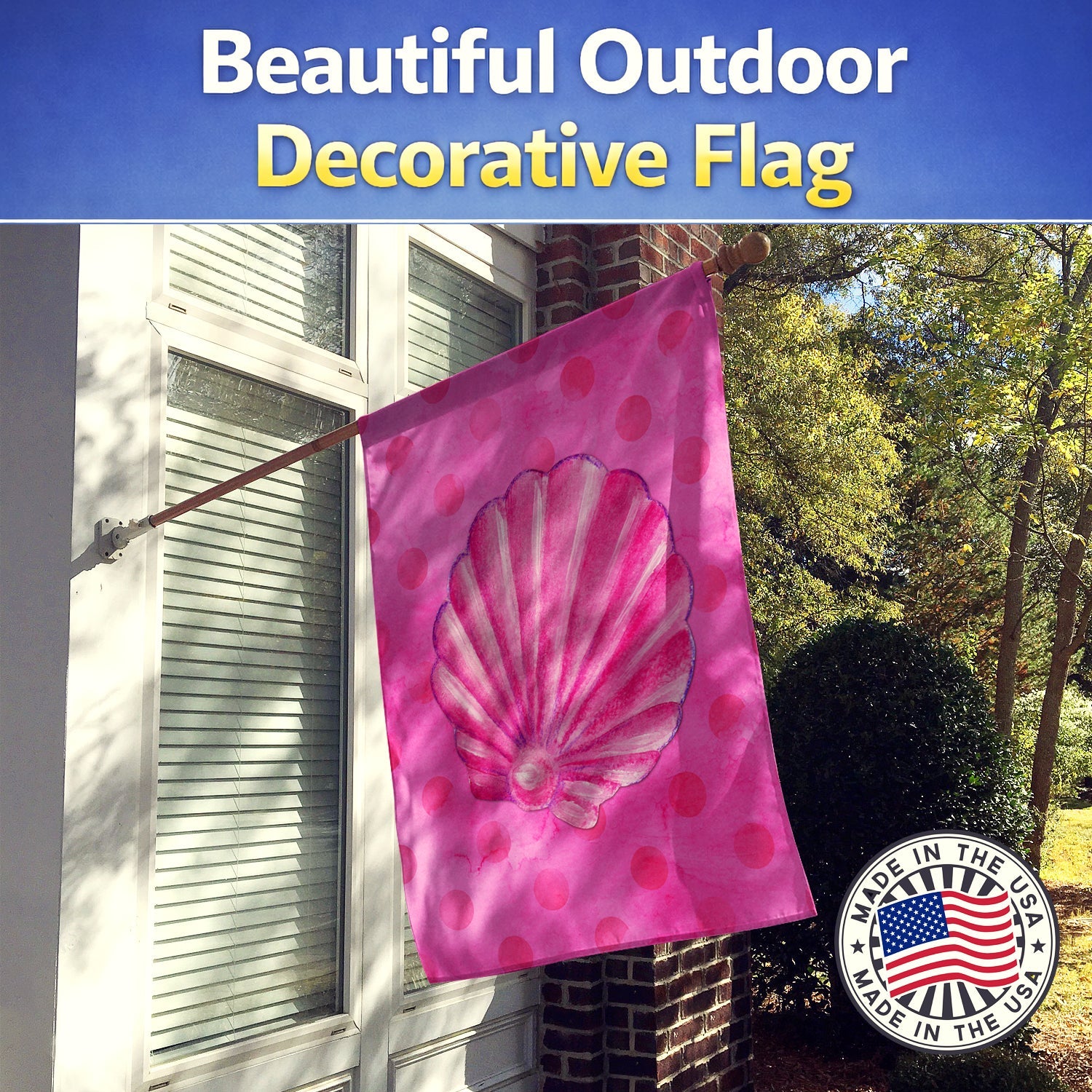 Pink Sea Shell Pink Polkadot House Flag 28x40 Porch Sleeve Pole Decorative Outside Yard Banner Artwork Wall Hanging, Polyester