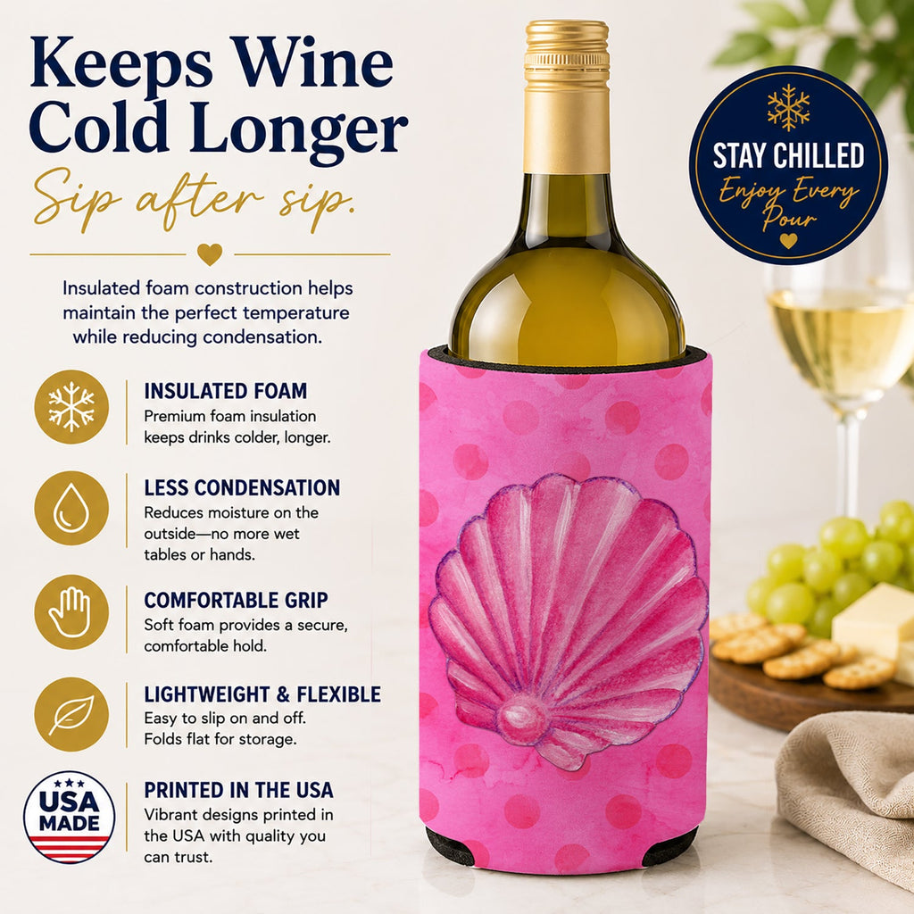 Pink Sea Shell Pink Polkadot Wine Bottle Hugger Gift Sleeve for Standard 750 ml Bottles, Insulated Reusable Fits Mini Shot & Pint Bottles
