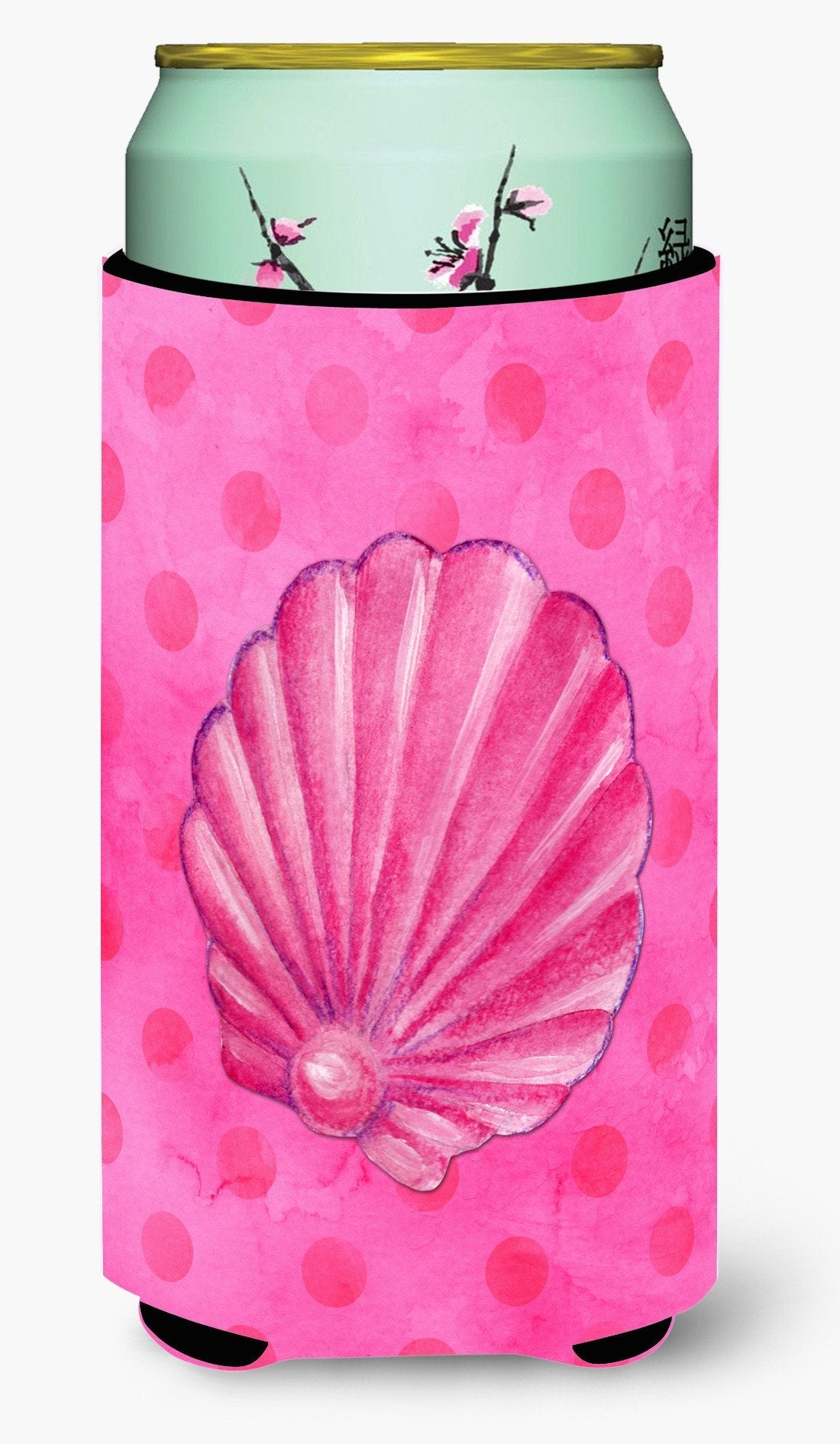 Pink Sea Shell Pink Polkadot Tall Boy Hugger Can Cooler Sleeve Machine Washable Drink Collapsible Insulator Beverage Insulated Holder
