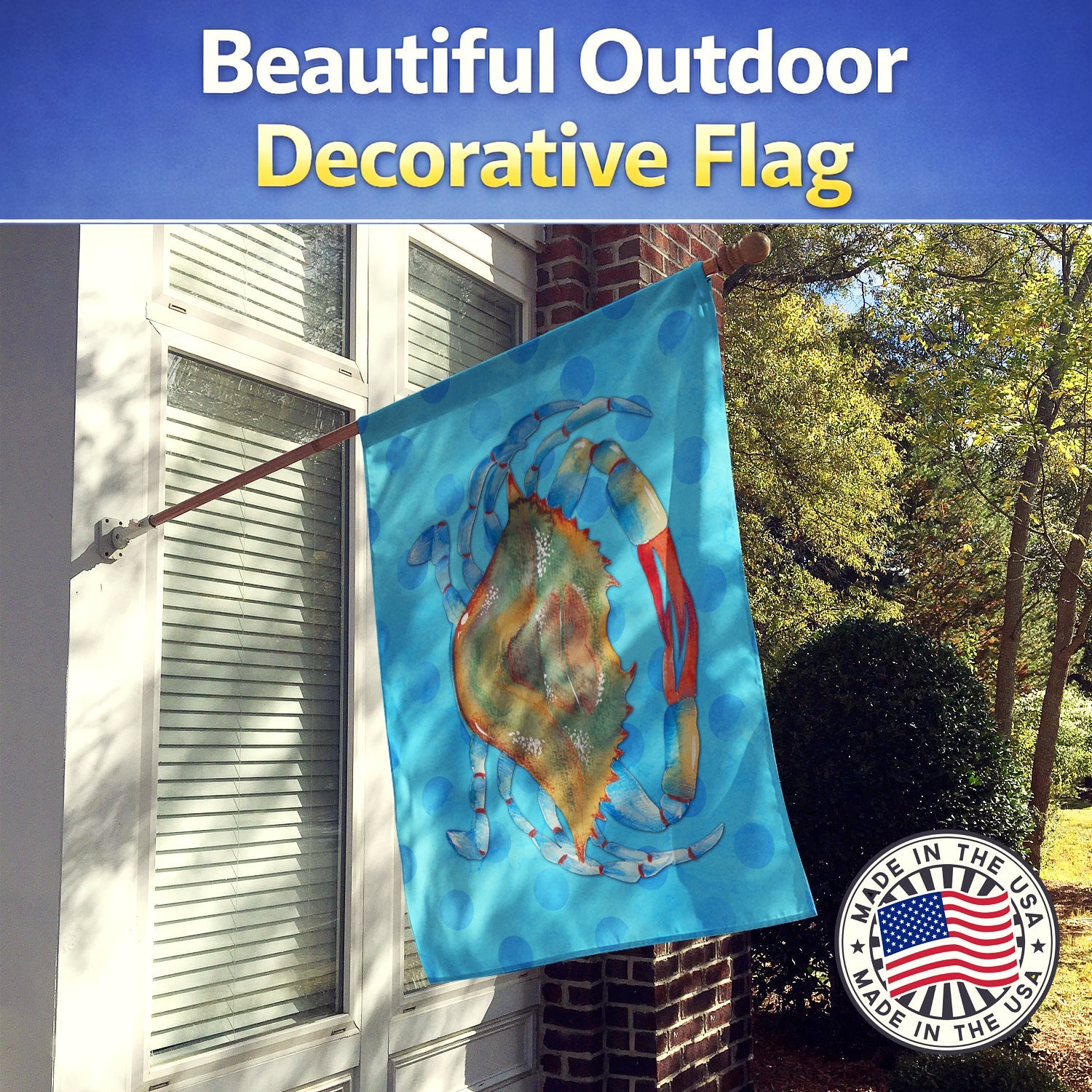 Blue Crab Blue Polkadot House Flag 28x40 Porch Sleeve Pole Decorative Outside Yard Banner Artwork Wall Hanging, Polyester