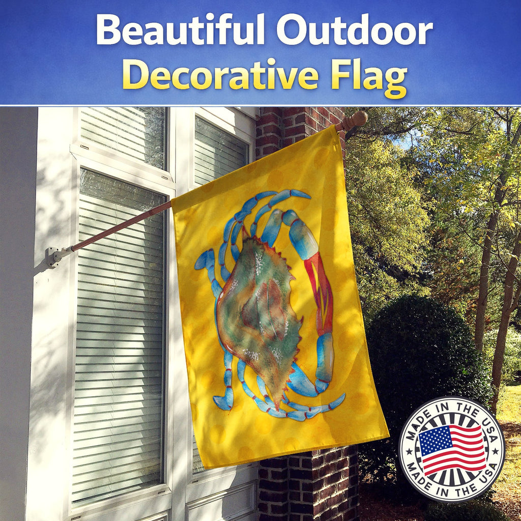 Blue Crab Yellow Polkadot House Flag 28x40 Porch Sleeve Pole Decorative Outside Yard Banner Artwork Wall Hanging, Polyester