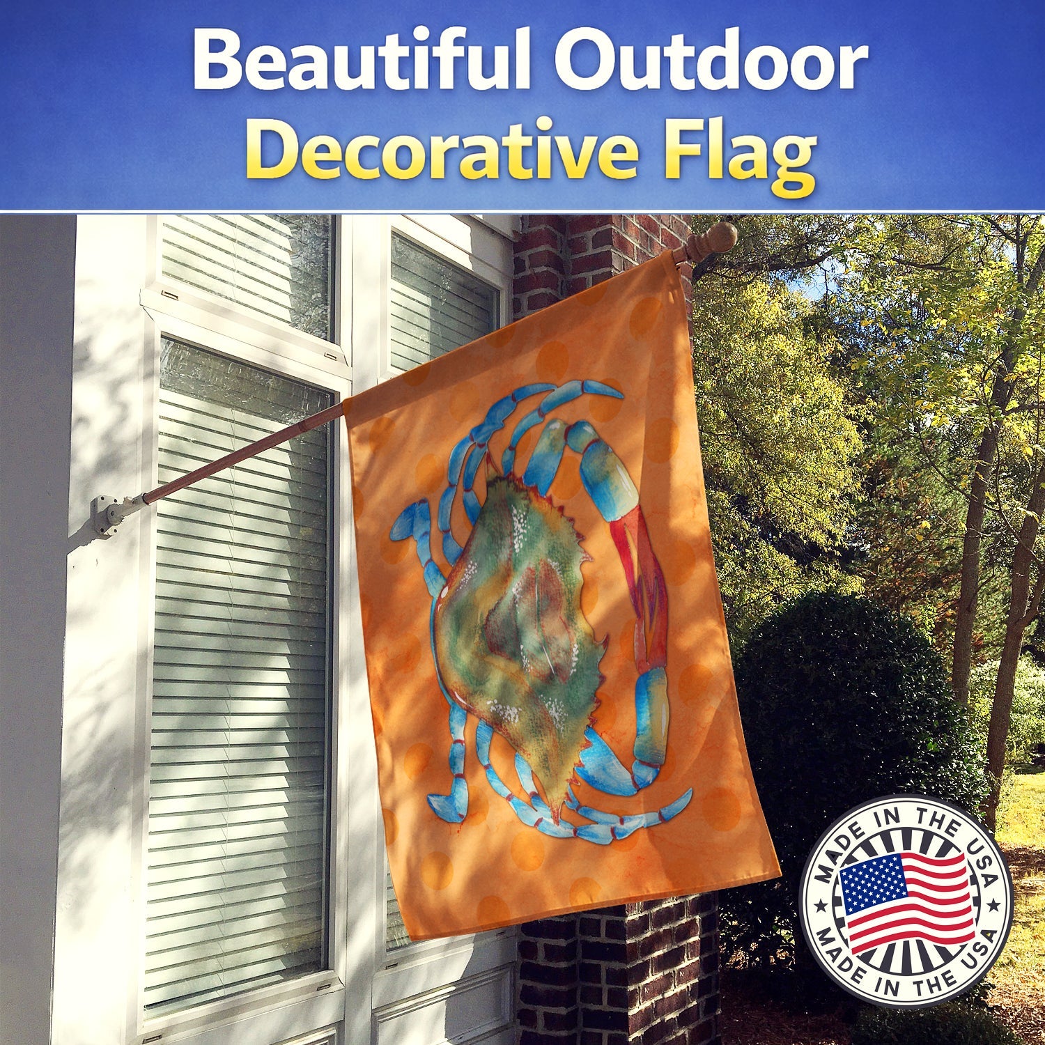 Blue Crab Orange Polkadot House Flag 28x40 Porch Sleeve Pole Decorative Outside Yard Banner Artwork Wall Hanging, Polyester