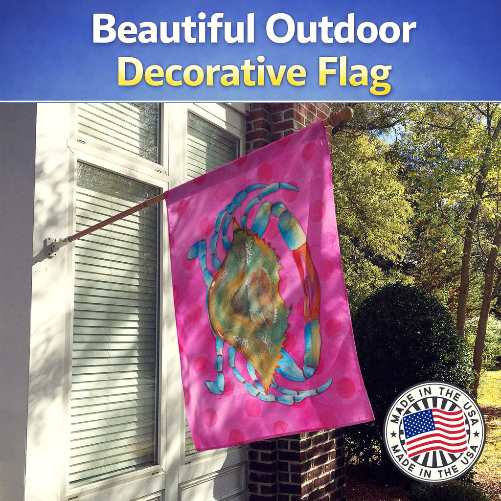 Blue Crab Pink Polkadot House Flag 28x40 Porch Sleeve Pole Decorative Outside Yard Banner Artwork Wall Hanging, Polyester