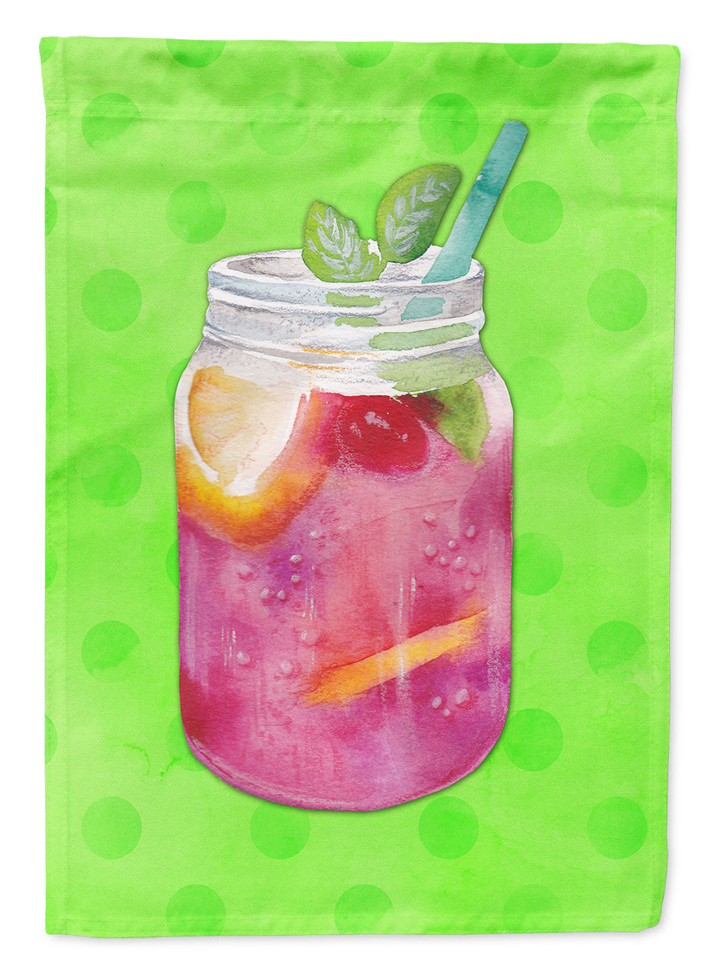Mason Jar Cocktail Green Polkadot House Flag 28x40 Porch Sleeve Pole Decorative Outside Yard Banner Artwork Wall Hanging, Polyester