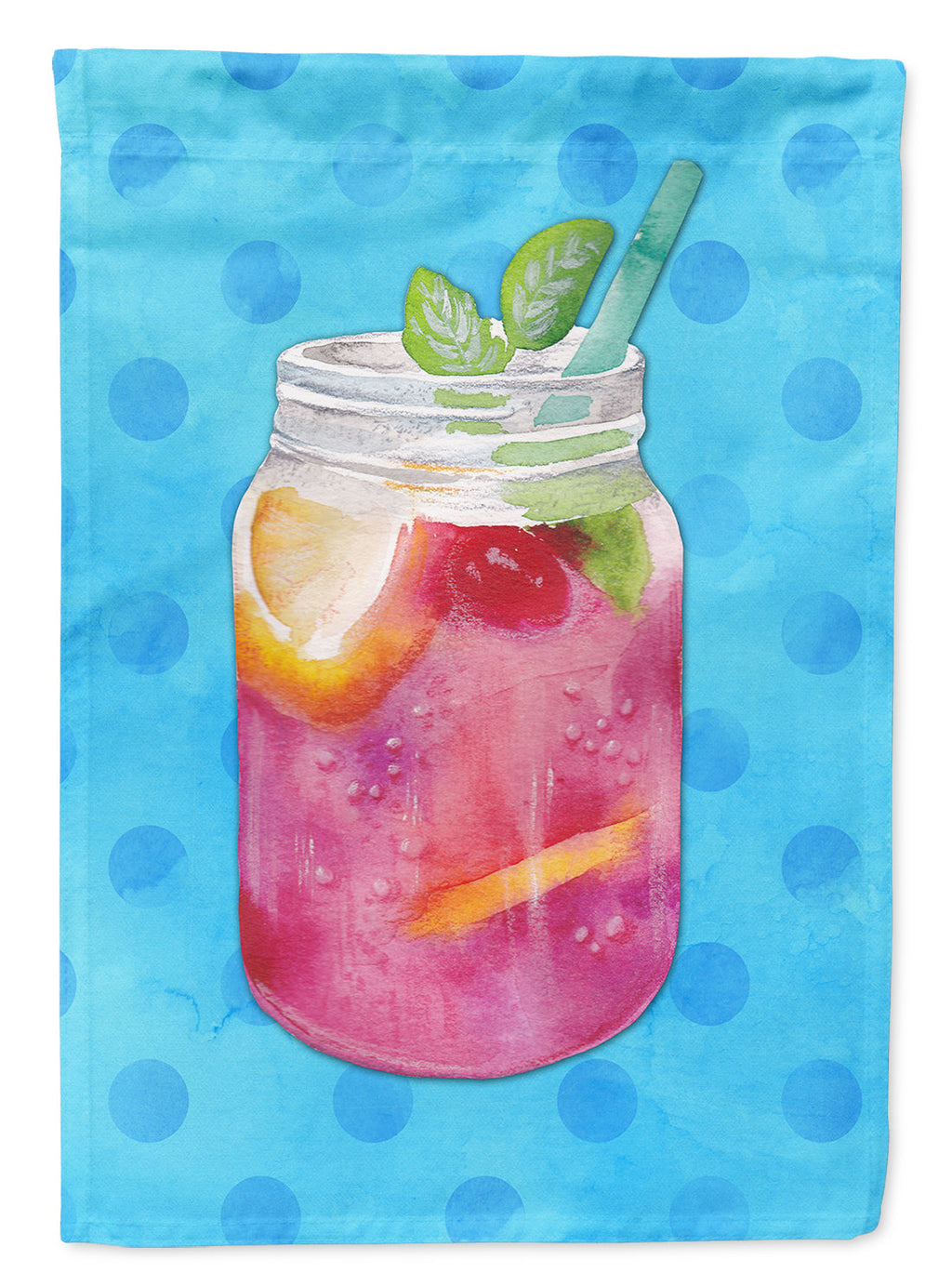 Mason Jar Cocktail Blue Polkadot House Flag 28x40 Porch Sleeve Pole Decorative Outside Yard Banner Artwork Wall Hanging, Polyester