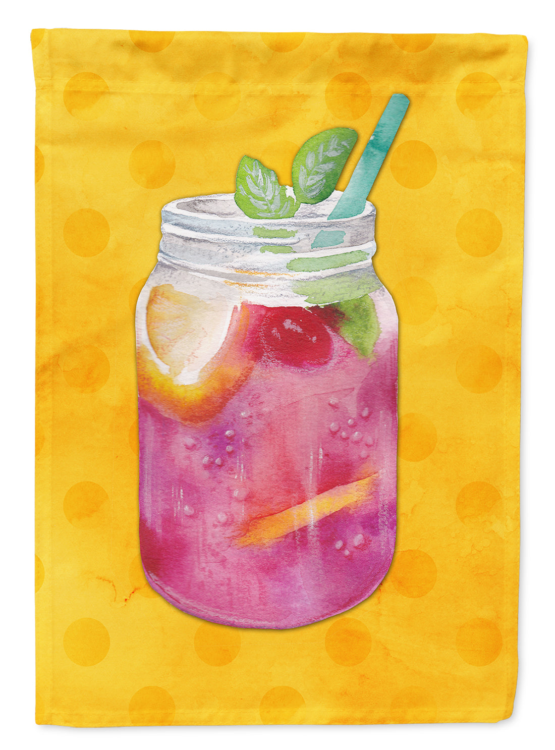 Mason Jar Cocktail Yellow Polkadot House Flag 28x40 Porch Sleeve Pole Decorative Outside Yard Banner Artwork Wall Hanging, Polyester