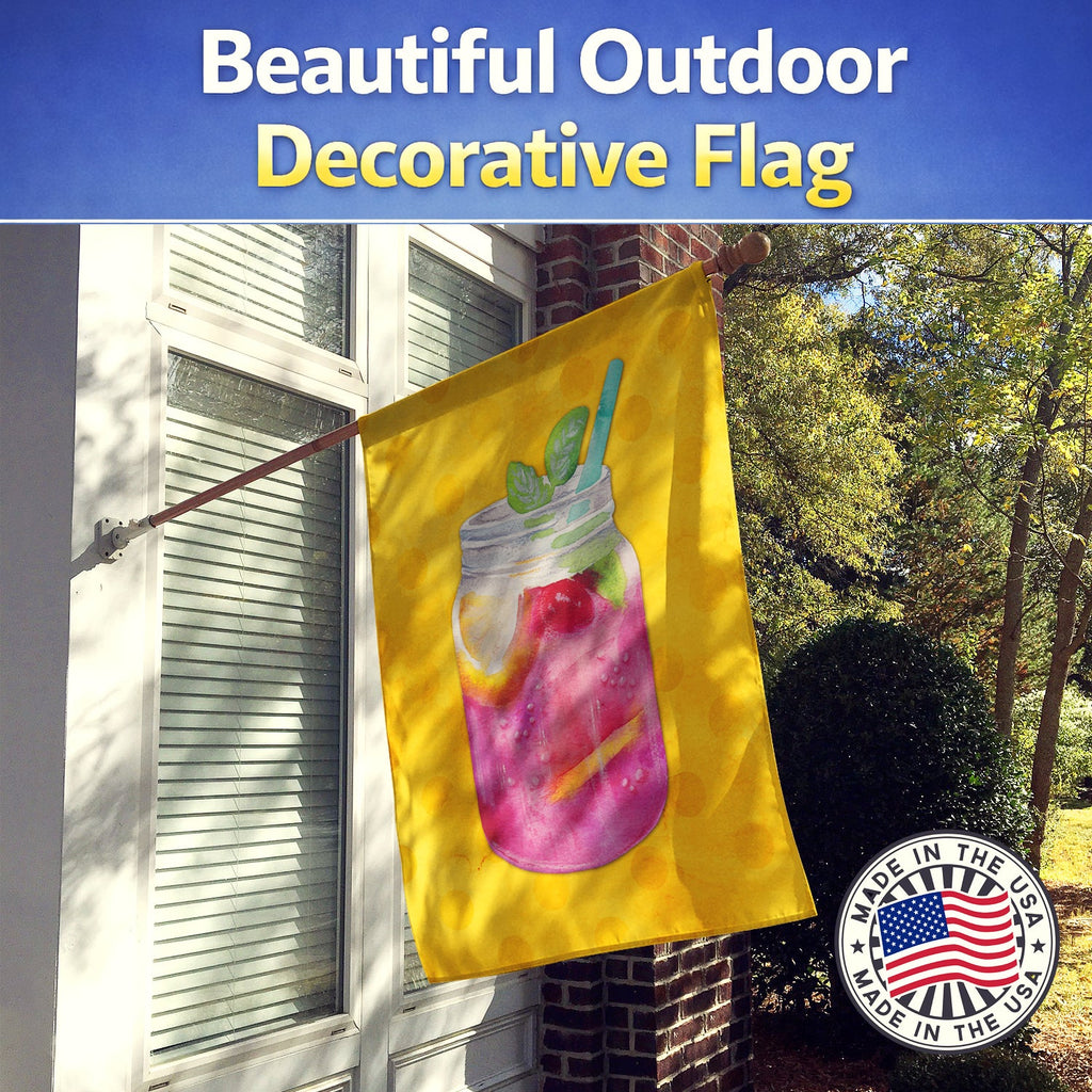 Mason Jar Cocktail Yellow Polkadot House Flag 28x40 Porch Sleeve Pole Decorative Outside Yard Banner Artwork Wall Hanging, Polyester