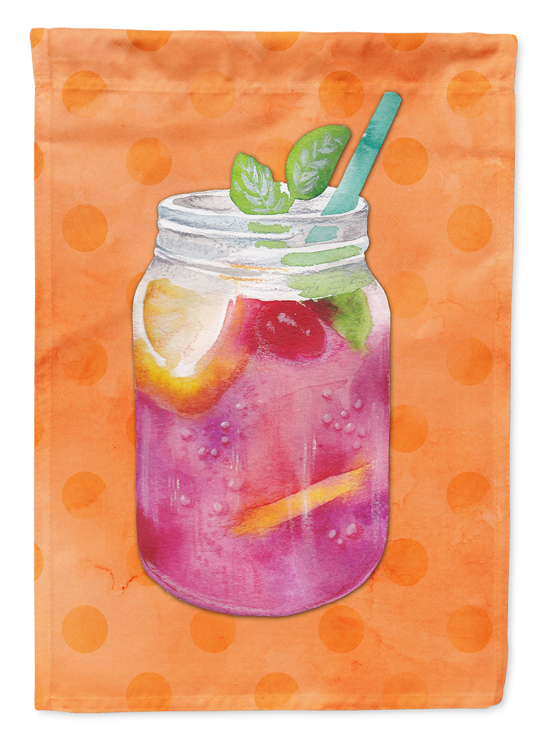 Mason Jar Cocktail Orange Polkadot House Flag 28x40 Porch Sleeve Pole Decorative Outside Yard Banner Artwork Wall Hanging, Polyester