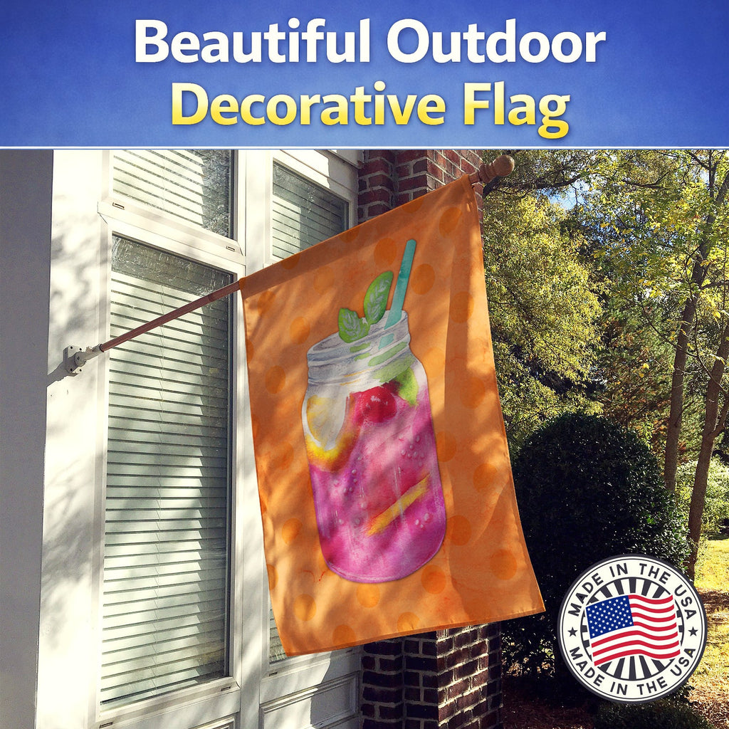 Mason Jar Cocktail Orange Polkadot House Flag 28x40 Porch Sleeve Pole Decorative Outside Yard Banner Artwork Wall Hanging, Polyester