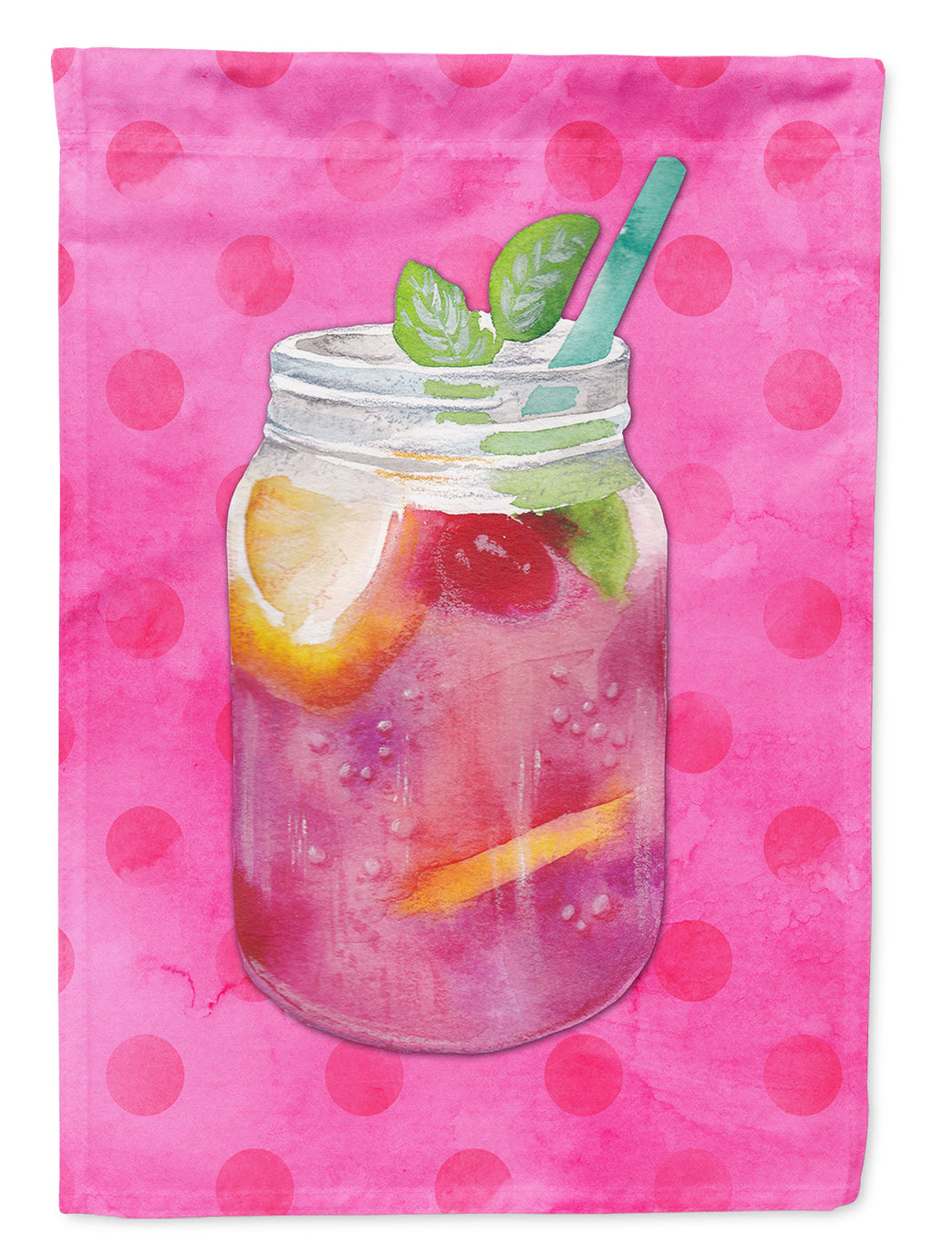Mason Jar Cocktail Pink Polkadot House Flag 28x40 Porch Sleeve Pole Decorative Outside Yard Banner Artwork Wall Hanging, Polyester
