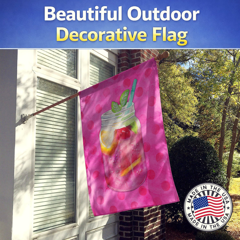 Mason Jar Cocktail Pink Polkadot House Flag 28x40 Porch Sleeve Pole Decorative Outside Yard Banner Artwork Wall Hanging, Polyester