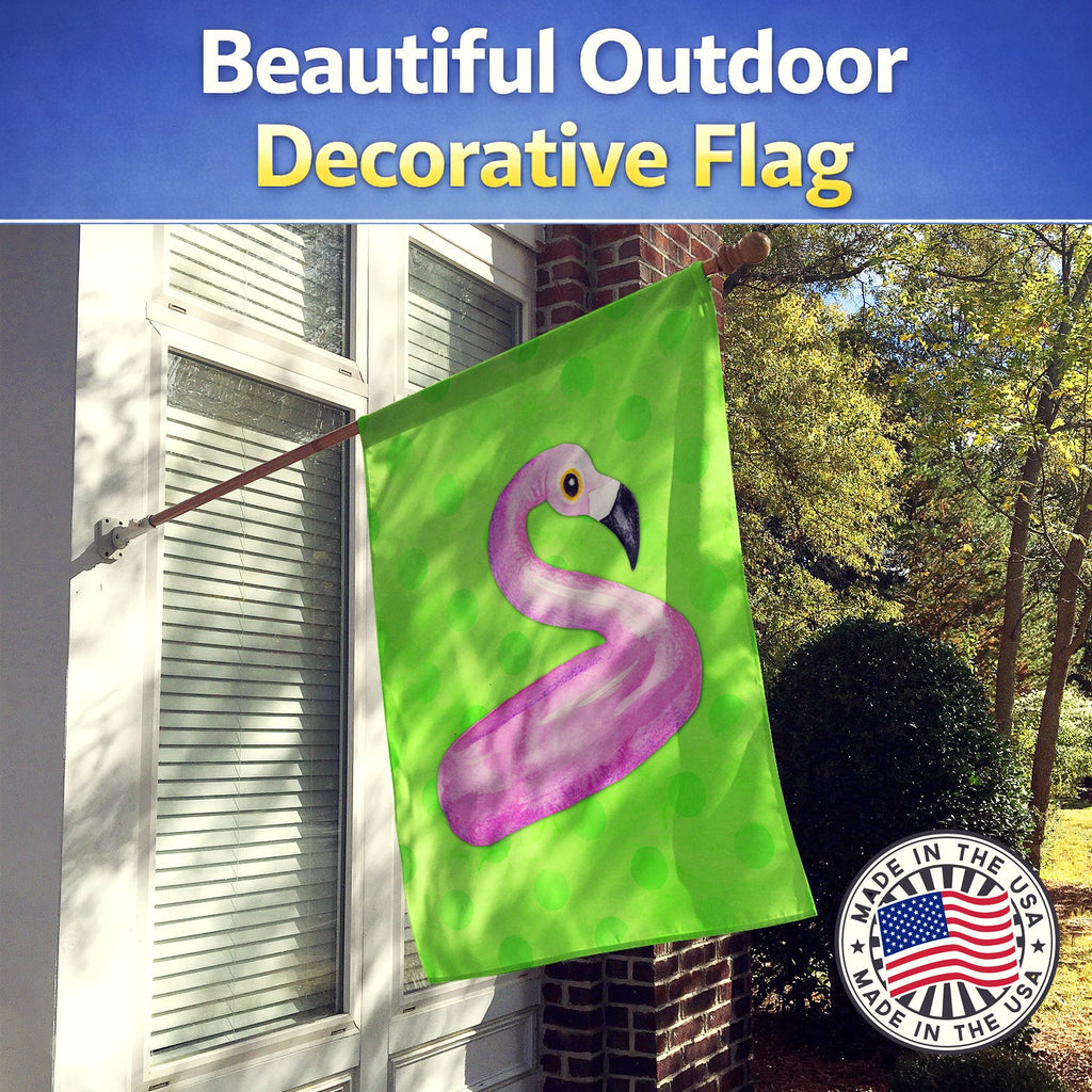 Flamingo Floaty Green Polkadot House Flag 28x40 Porch Sleeve Pole Decorative Outside Yard Banner Artwork Wall Hanging, Polyester