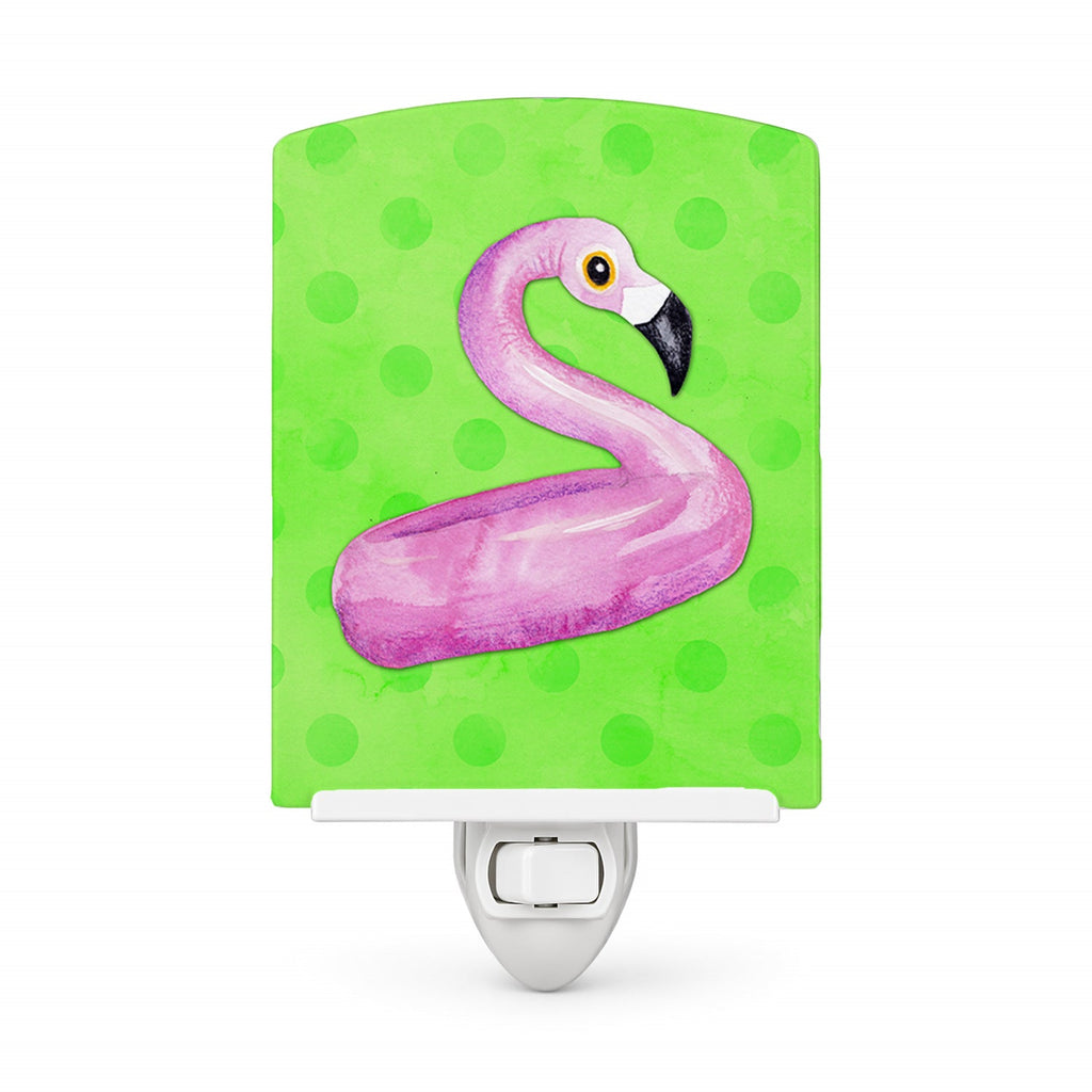 Flamingo Floaty Green Polkadot Ceramic Night Light Compact, UL-Certified, Ideal for Bedroom, Bathroom, Nursery, Hallway, Kitchen, 6x4x3, Multicolor
