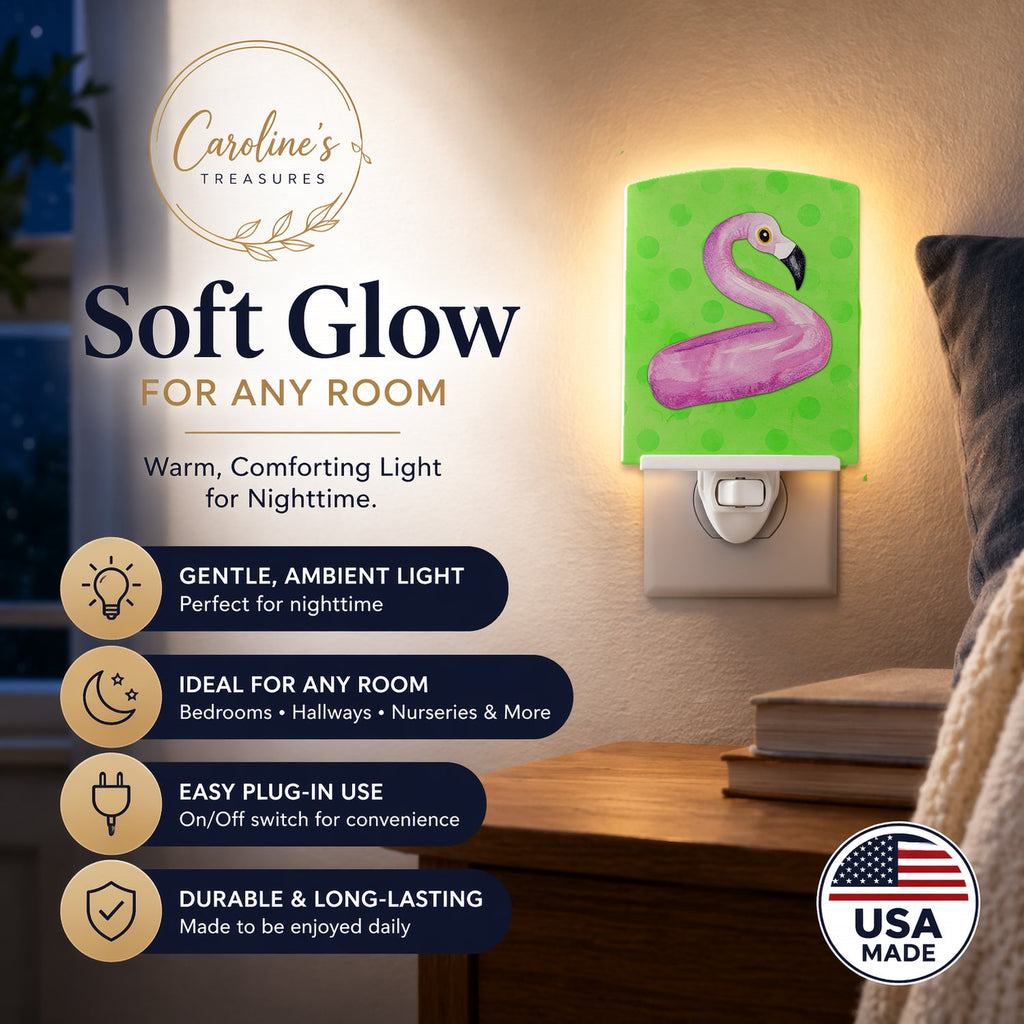 Flamingo Floaty Green Polkadot Ceramic Night Light Compact, UL-Certified, Ideal for Bedroom, Bathroom, Nursery, Hallway, Kitchen, 6x4x3, Multicolor