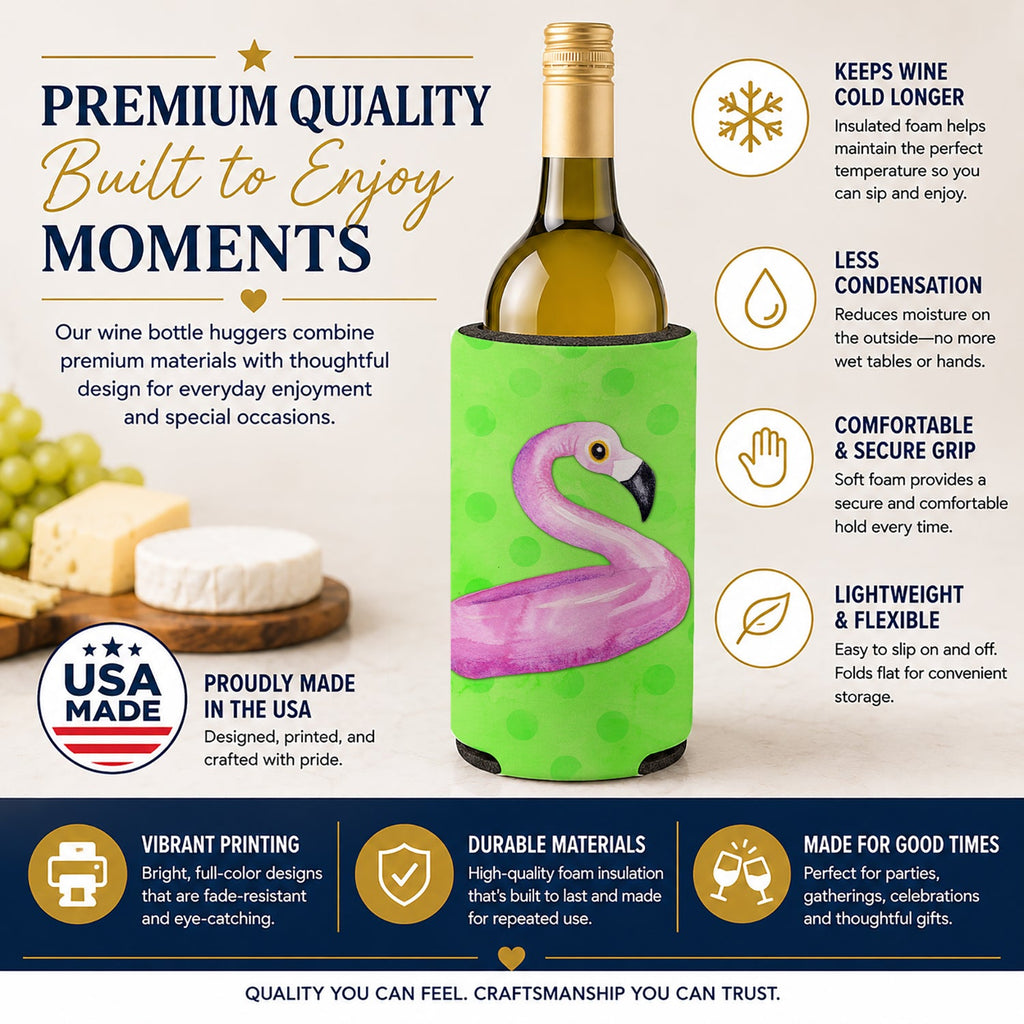Flamingo Floaty Green Polkadot Wine Bottle Hugger Gift Sleeve for Standard 750 ml Bottles, Insulated Reusable Fits Mini Shot & Pint Bottles