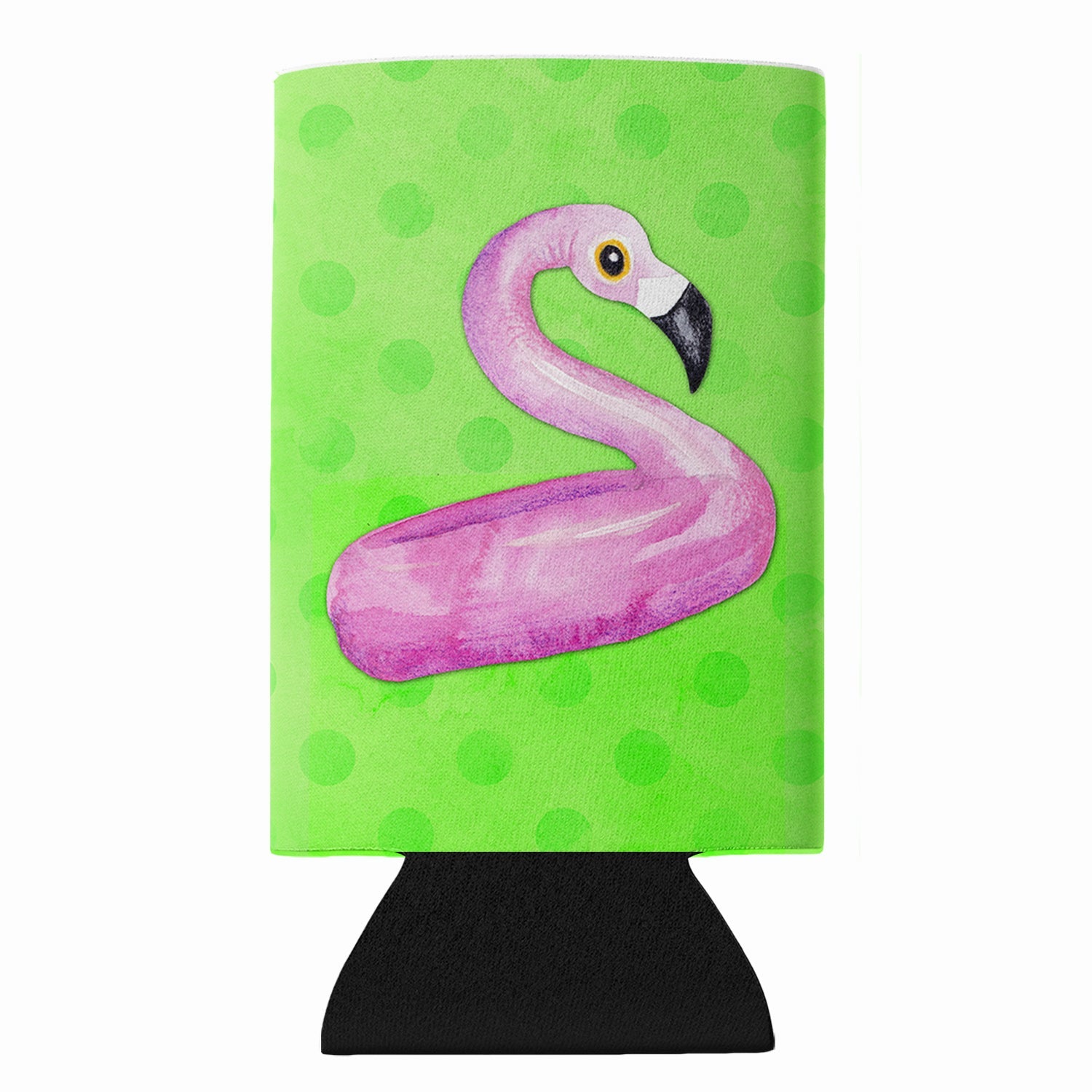 Flamingo Floaty Green Polkadot Slim Can Hugger  Insulated Foam Sleeve for 12 oz Slim Cans, Beer Bottles & Water Bottles, Made in USA