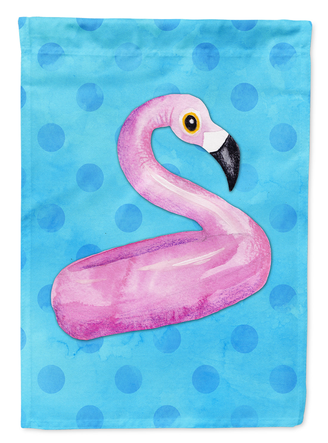 Flamingo Floaty Blue Polkadot House Flag 28x40 Porch Sleeve Pole Decorative Outside Yard Banner Artwork Wall Hanging, Polyester