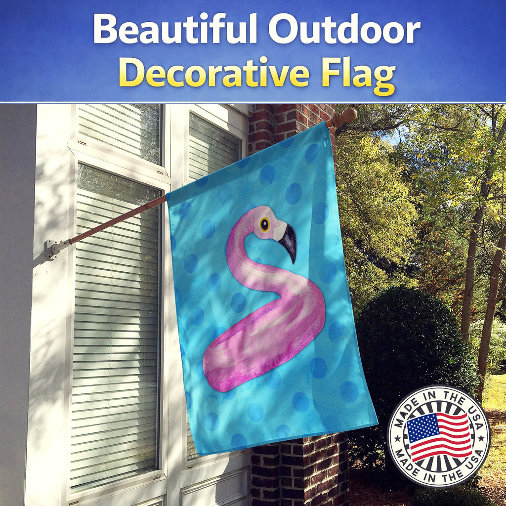 Flamingo Floaty Blue Polkadot House Flag 28x40 Porch Sleeve Pole Decorative Outside Yard Banner Artwork Wall Hanging, Polyester