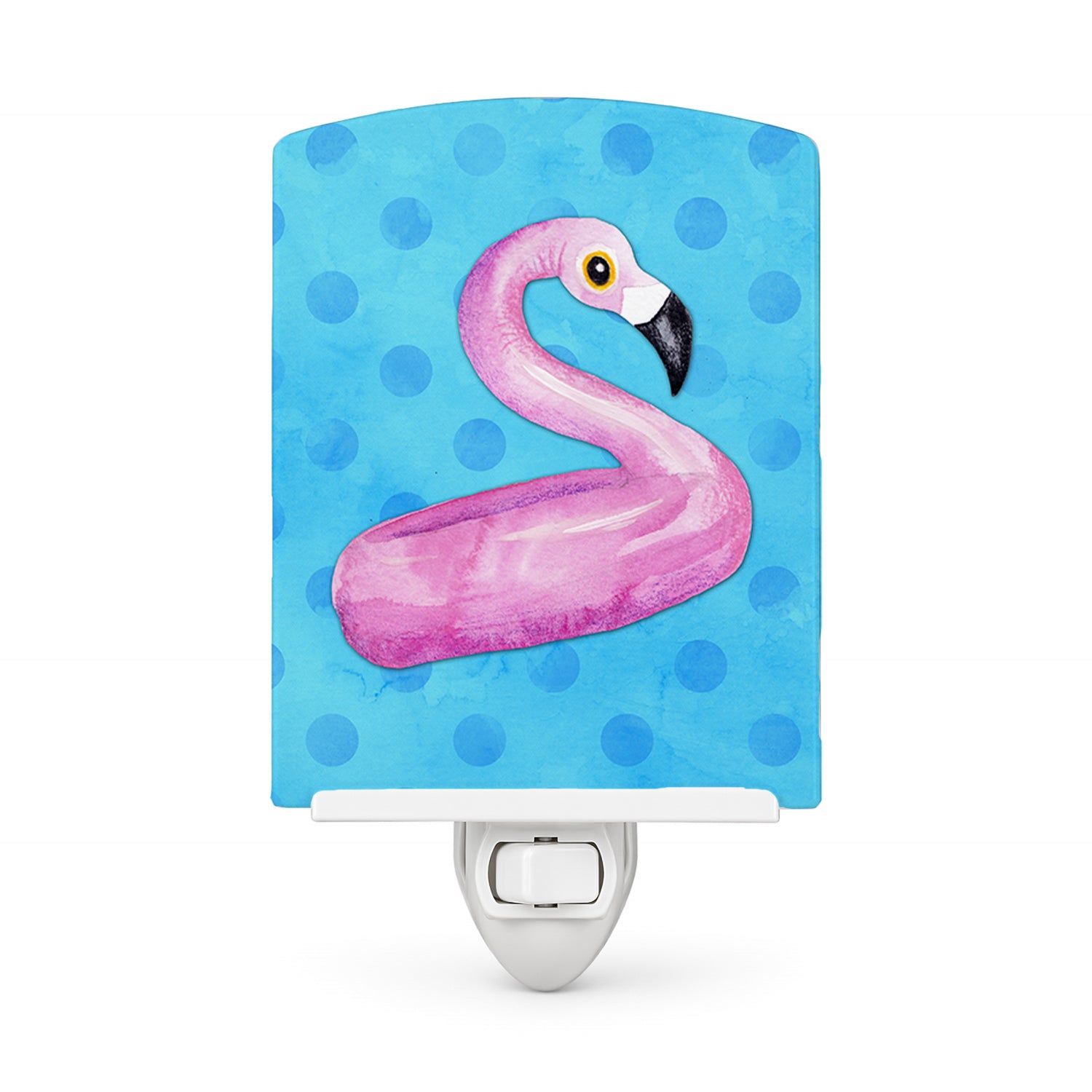 Flamingo Floaty Blue Polkadot Ceramic Night Light Compact, UL-Certified, Ideal for Bedroom, Bathroom, Nursery, Hallway, Kitchen, 6x4x3, Multicolor