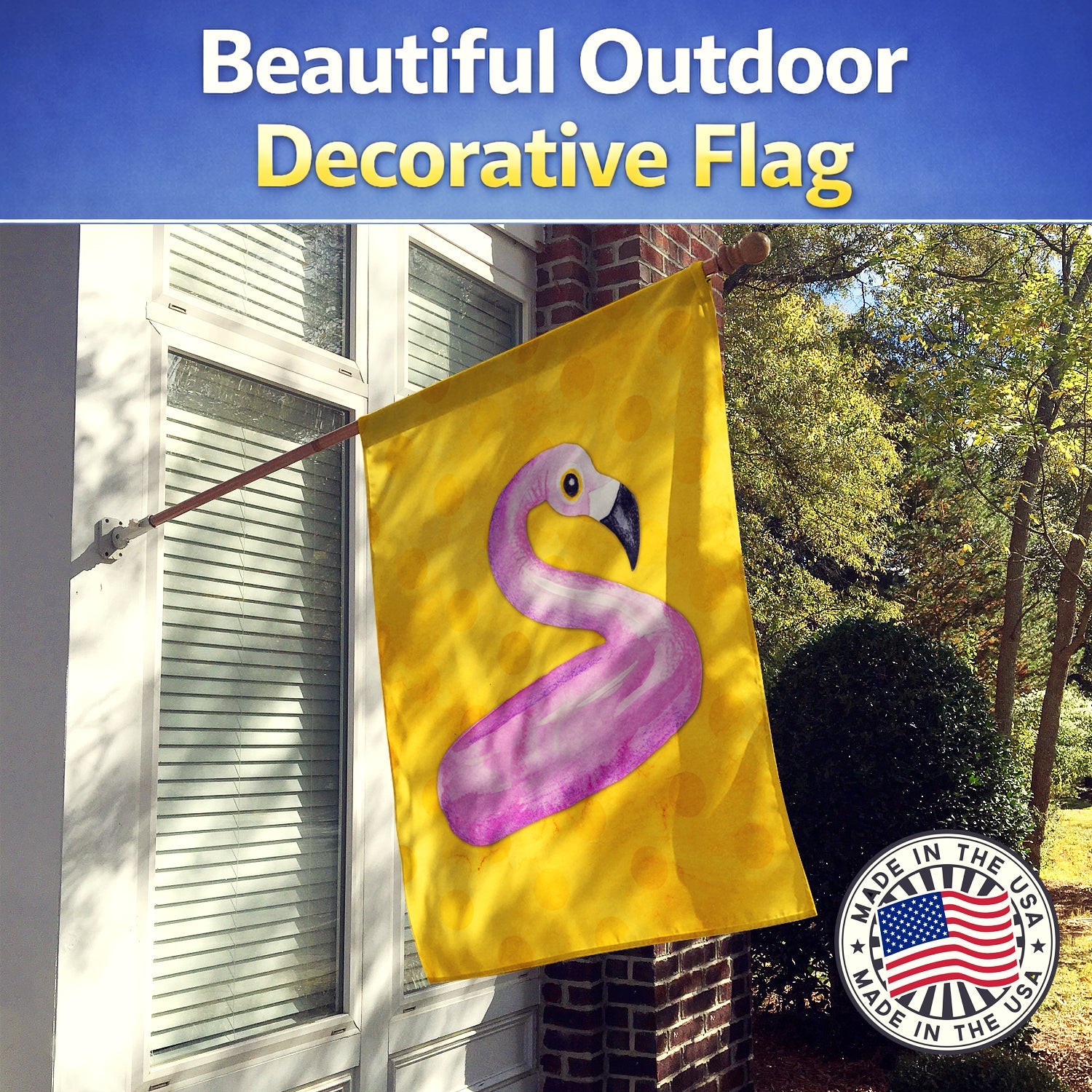 Flamingo Floaty Yellow Polkadot House Flag 28x40 Porch Sleeve Pole Decorative Outside Yard Banner Artwork Wall Hanging, Polyester
