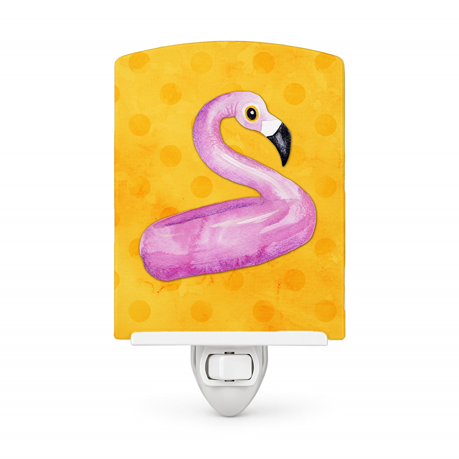 Flamingo Floaty Yellow Polkadot Ceramic Night Light Compact, UL-Certified, Ideal for Bedroom, Bathroom, Nursery, Hallway, Kitchen, 6x4x3, Multicolor