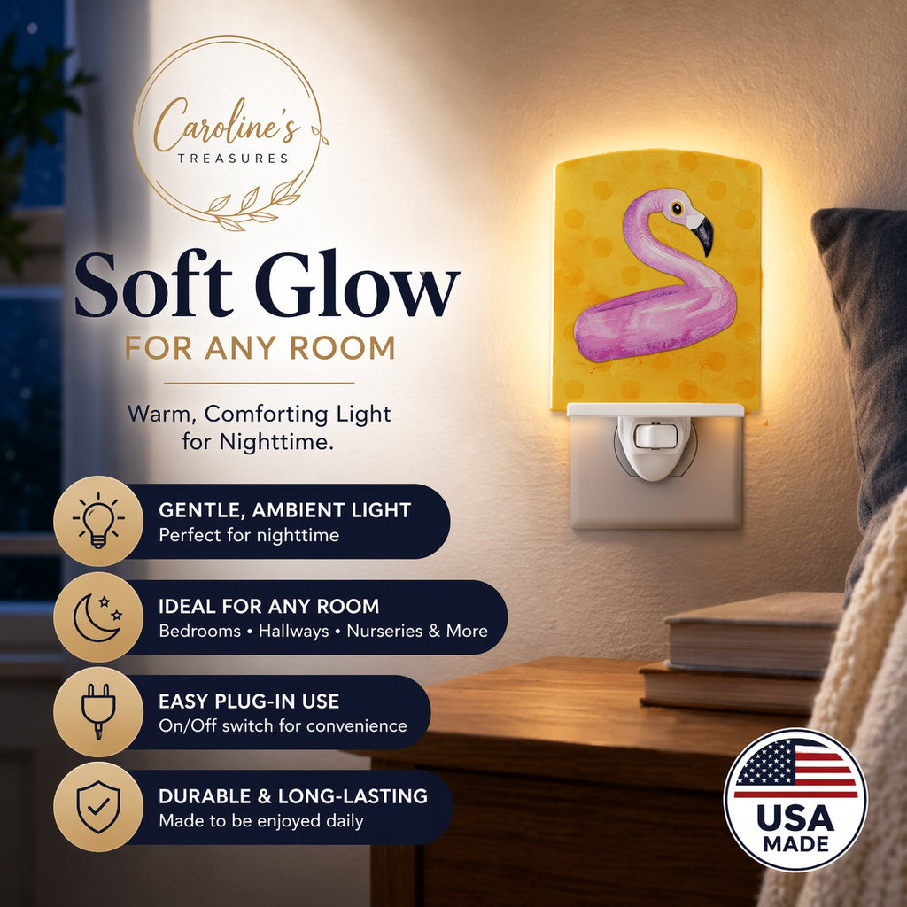 Flamingo Floaty Yellow Polkadot Ceramic Night Light Compact, UL-Certified, Ideal for Bedroom, Bathroom, Nursery, Hallway, Kitchen, 6x4x3, Multicolor