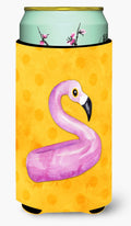 Flamingo Floaty Yellow Polkadot Tall Boy Hugger Can Cooler Sleeve Machine Washable Drink Collapsible Insulator Beverage Insulated Holder