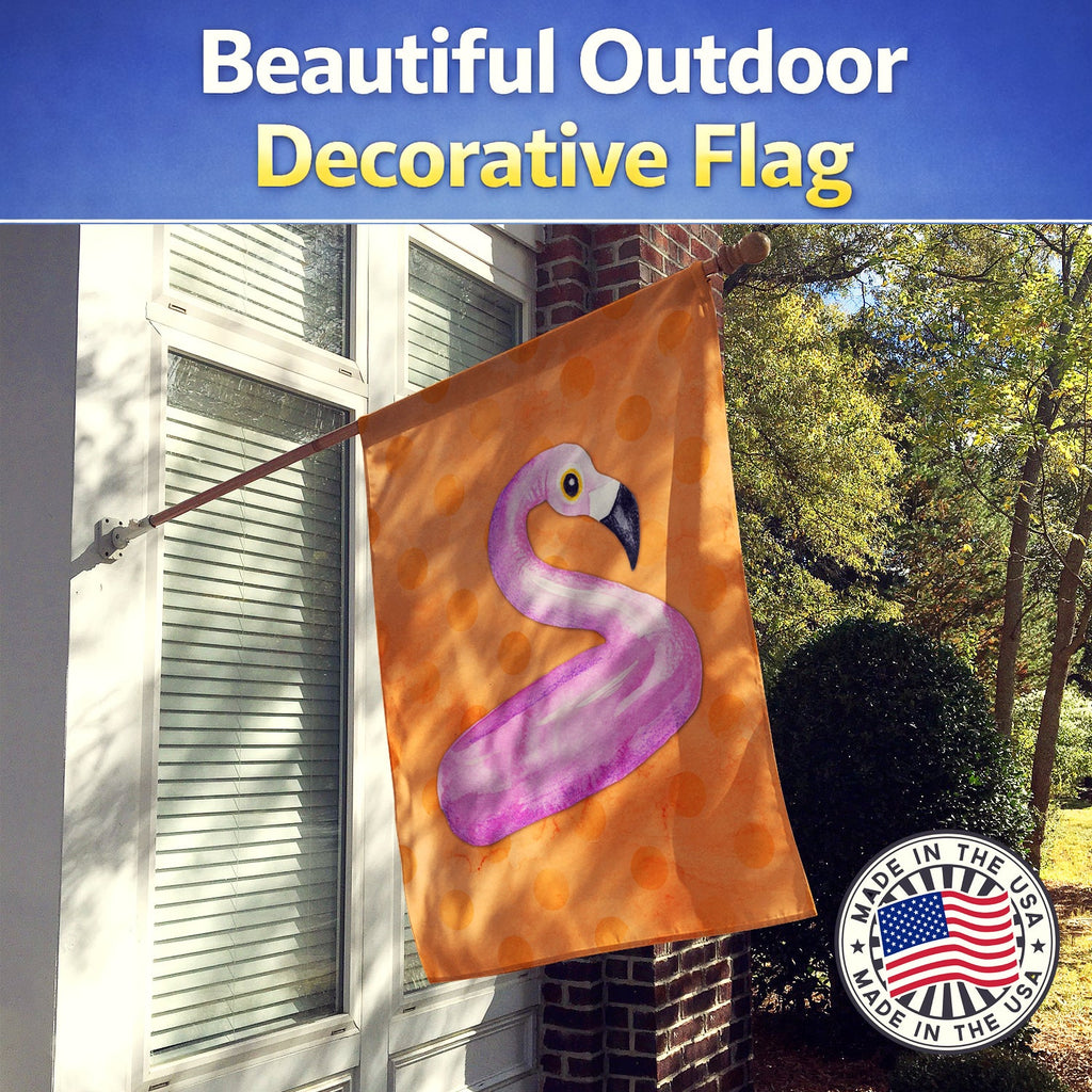 Flamingo Floaty Orange Polkadot House Flag 28x40 Porch Sleeve Pole Decorative Outside Yard Banner Artwork Wall Hanging, Polyester