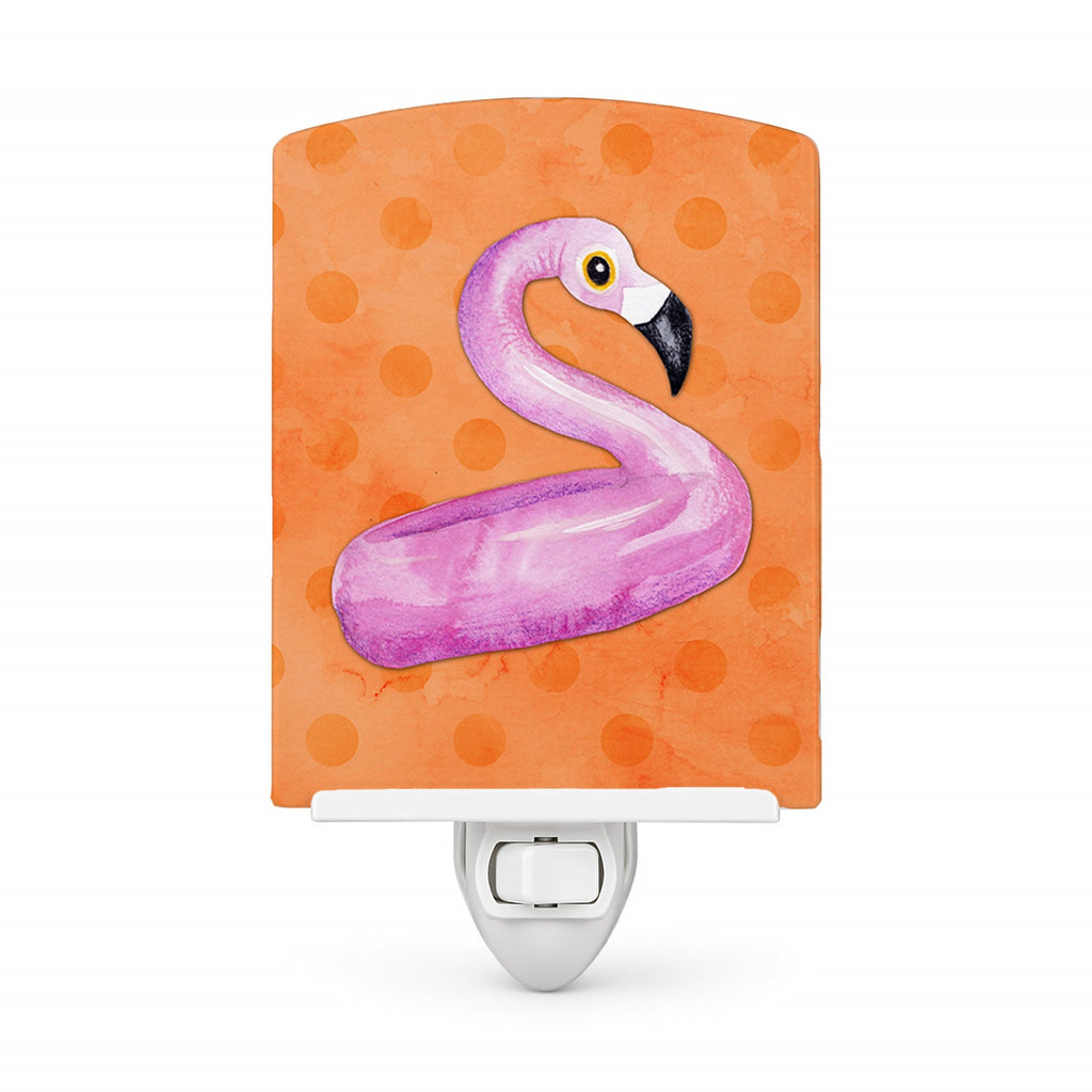 Flamingo Floaty Orange Polkadot Ceramic Night Light Compact, UL-Certified, Ideal for Bedroom, Bathroom, Nursery, Hallway, Kitchen, 6x4x3, Multicolor