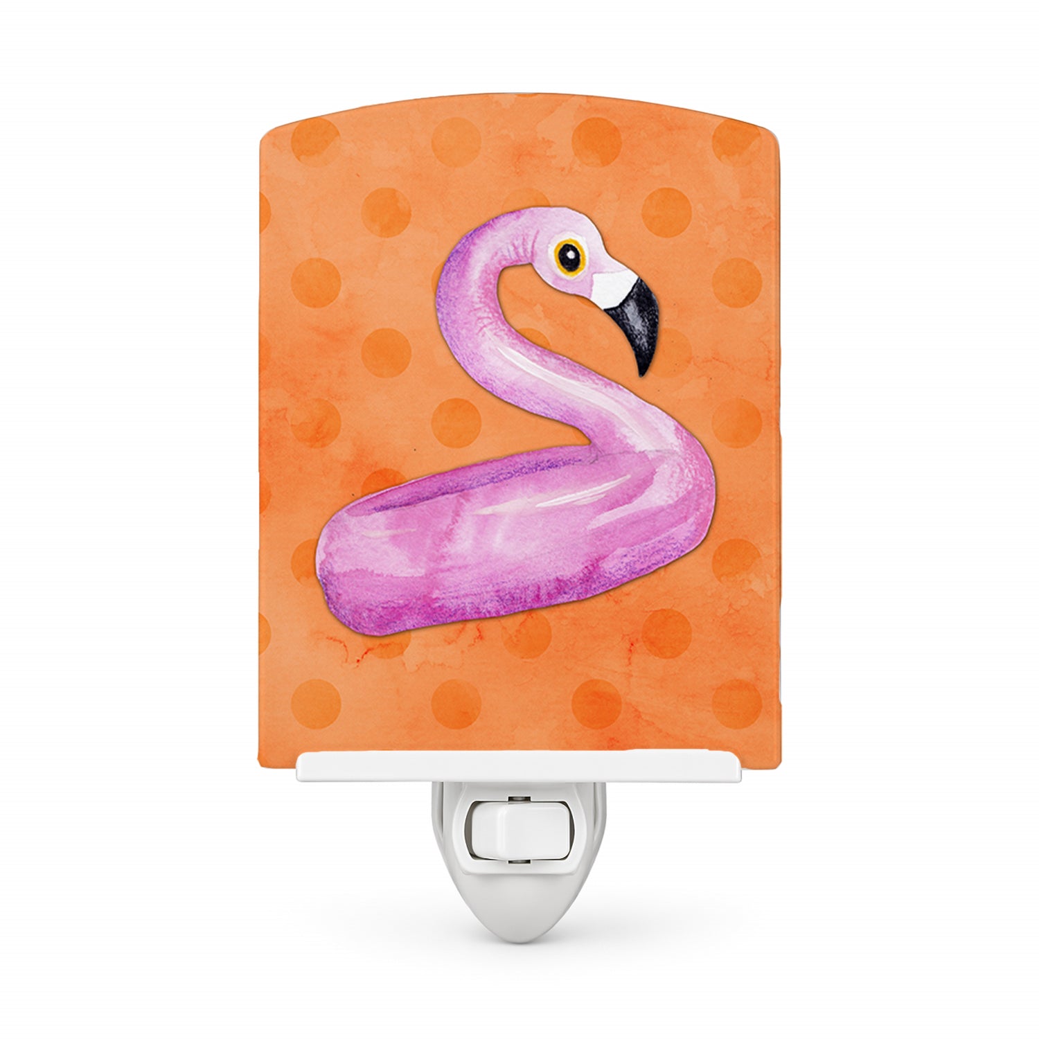 Flamingo Floaty Orange Polkadot Ceramic Night Light Compact, UL-Certified, Ideal for Bedroom, Bathroom, Nursery, Hallway, Kitchen, 6x4x3, Multicolor