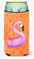 Flamingo Floaty Orange Polkadot Tall Boy Hugger Can Cooler Sleeve Machine Washable Drink Collapsible Insulator Beverage Insulated Holder