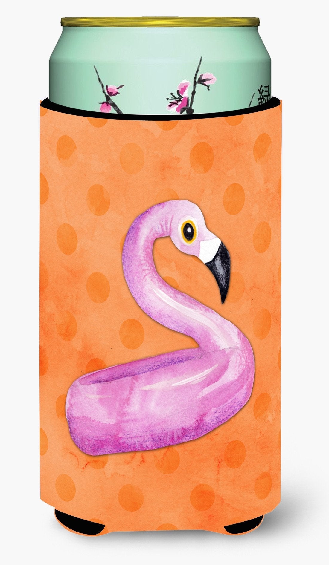 Flamingo Floaty Orange Polkadot Tall Boy Hugger Can Cooler Sleeve Machine Washable Drink Collapsible Insulator Beverage Insulated Holder