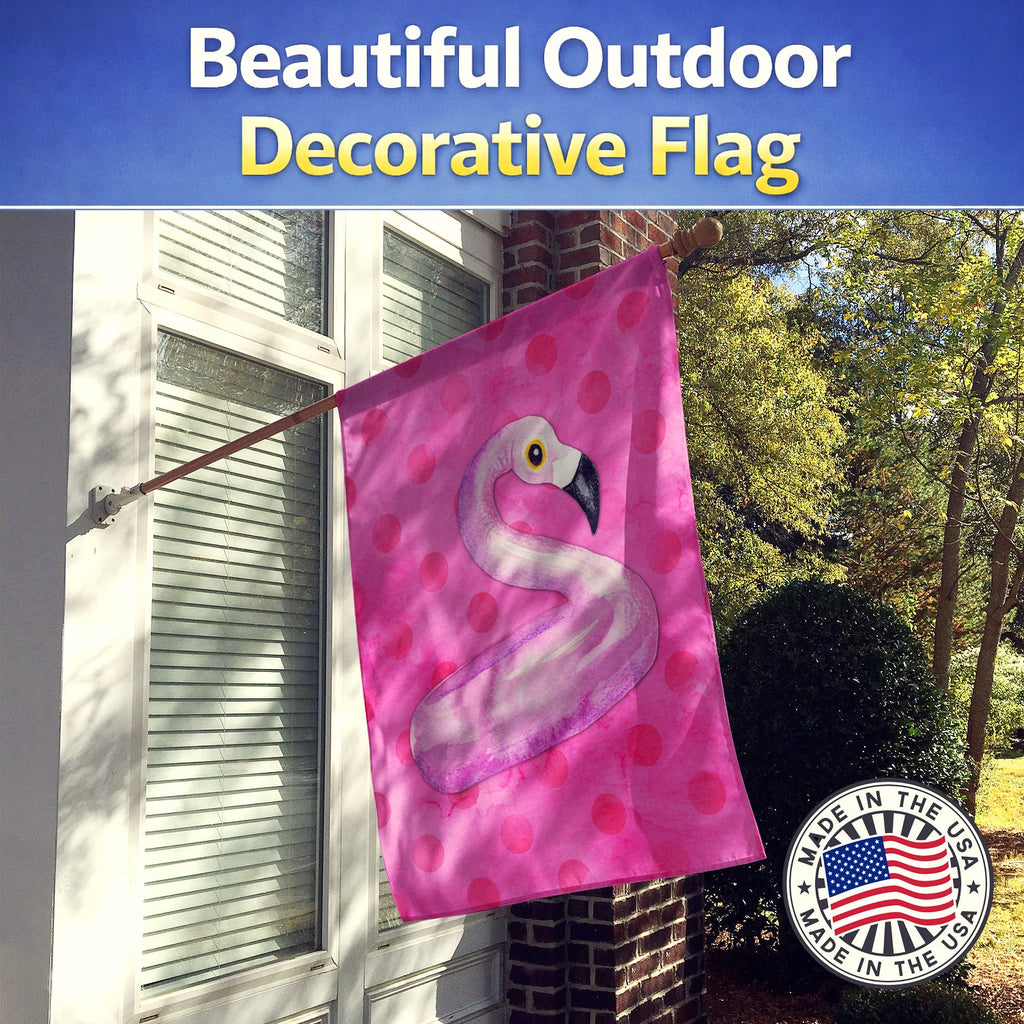 Flamingo Floaty Pink Polkadot House Flag 28x40 Porch Sleeve Pole Decorative Outside Yard Banner Artwork Wall Hanging, Polyester