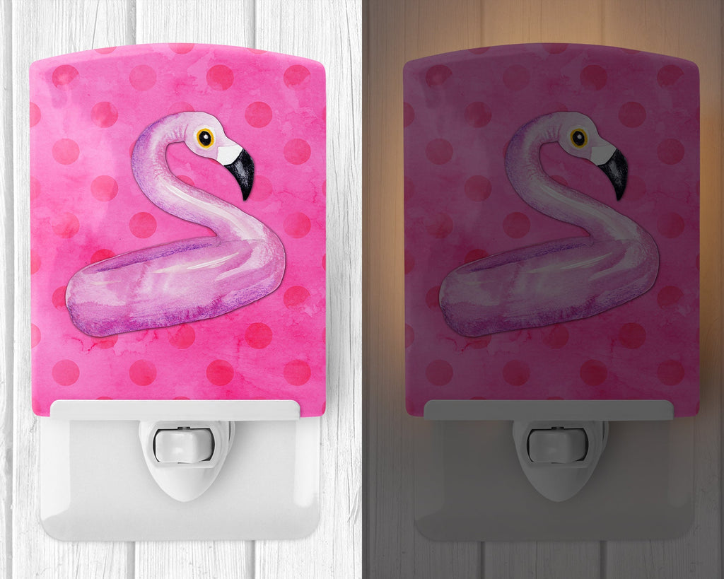 Flamingo Floaty Pink Polkadot Ceramic Night Light Compact, UL-Certified, Ideal for Bedroom, Bathroom, Nursery, Hallway, Kitchen, 6x4x3, Multicolor