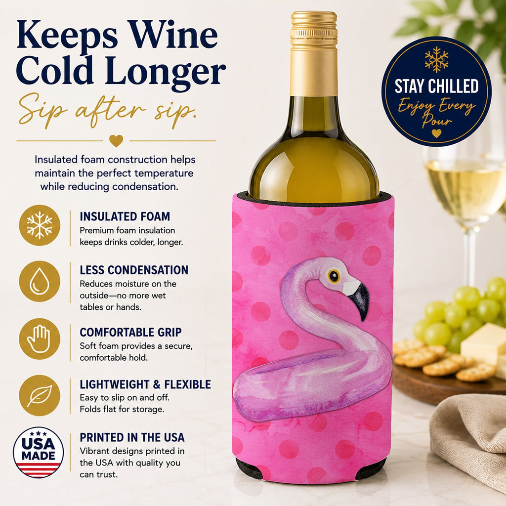 Flamingo Floaty Pink Polkadot Wine Bottle Hugger Gift Sleeve for Standard 750 ml Bottles, Insulated Reusable Fits Mini Shot & Pint Bottles