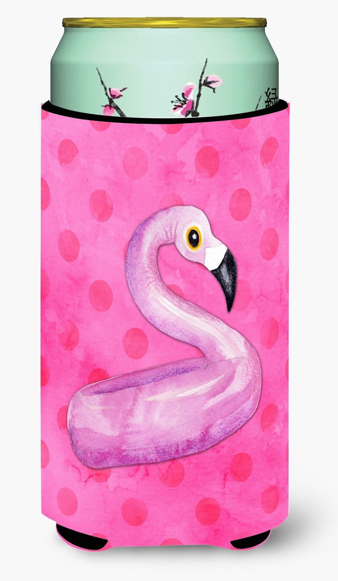 Flamingo Floaty Pink Polkadot Tall Boy Hugger Can Cooler Sleeve Machine Washable Drink Collapsible Insulator Beverage Insulated Holder