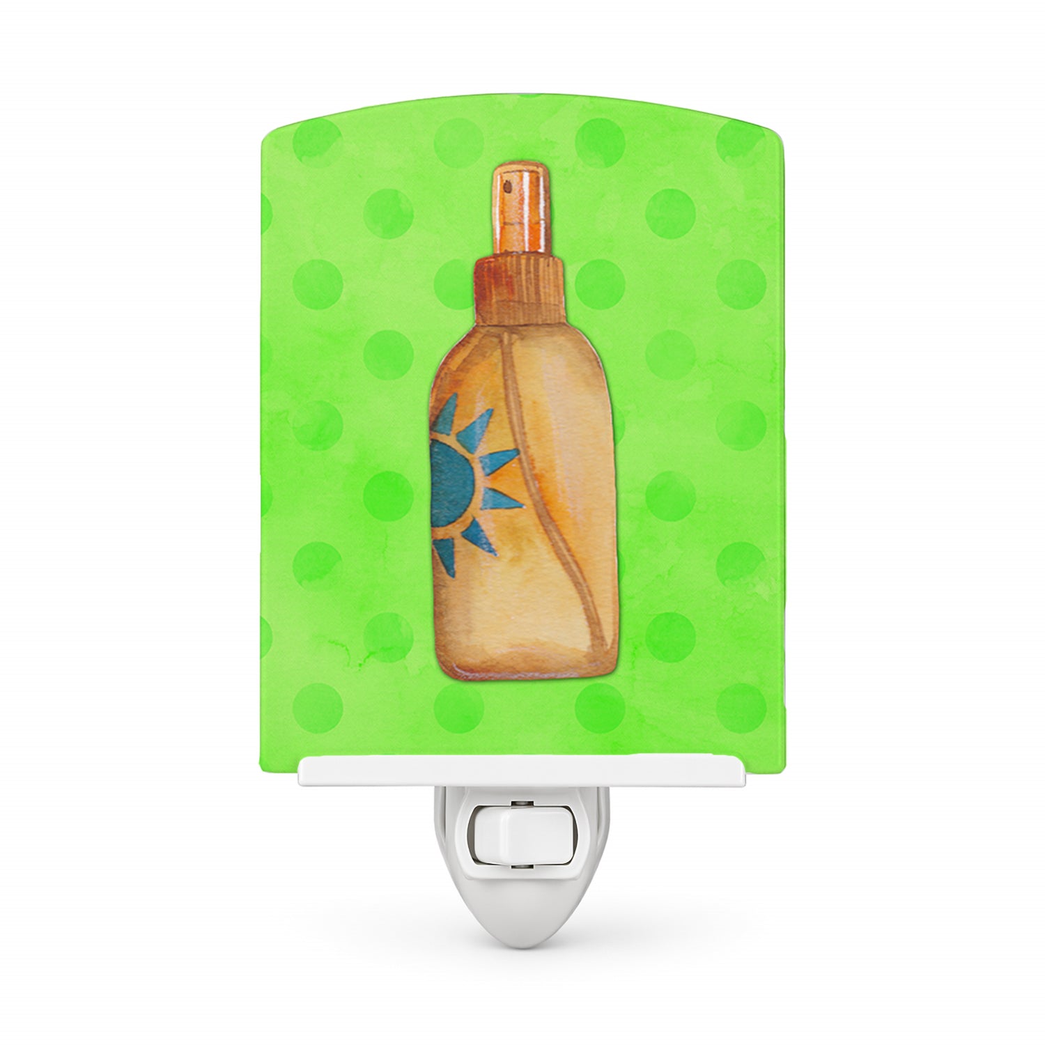 Message in a Bottle Green Polkadot Ceramic Night Light Compact, UL-Certified, Ideal for Bedroom, Bathroom, Nursery, Hallway, Kitchen, 6x4x3, Multicolor