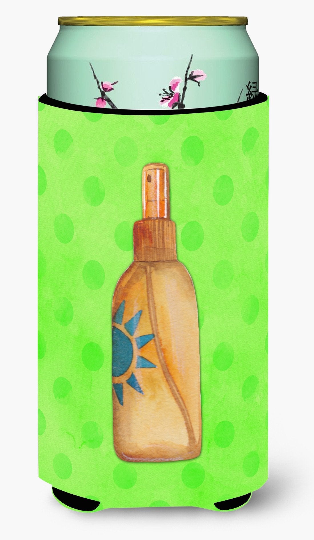 Message in a Bottle Green Polkadot Tall Boy Hugger Can Cooler Sleeve Machine Washable Drink Collapsible Insulator Beverage Insulated Holder
