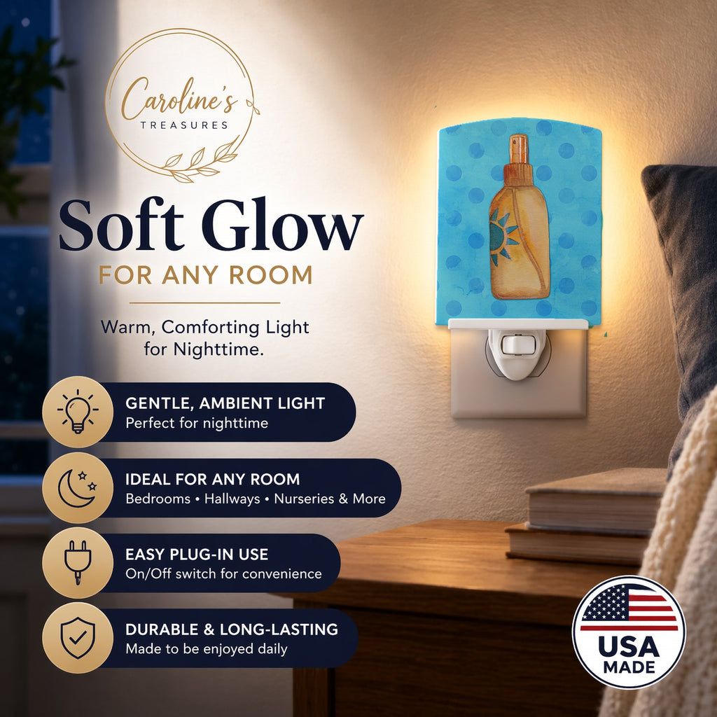 Message in a Bottle Blue Polkadot Ceramic Night Light Compact, UL-Certified, Ideal for Bedroom, Bathroom, Nursery, Hallway, Kitchen, 6x4x3, Multicolor