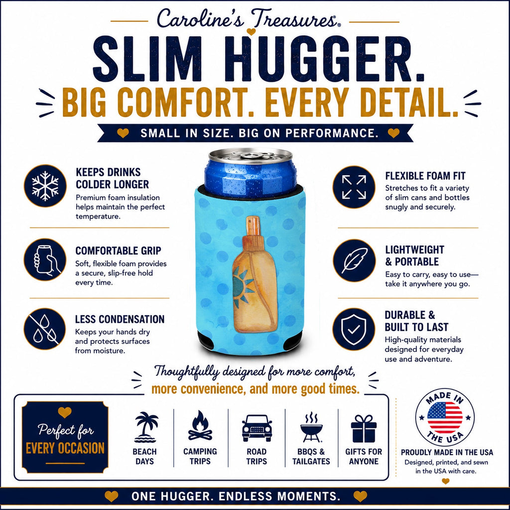 Message in a Bottle Blue Polkadot Slim Can Hugger  Insulated Foam Sleeve for 12 oz Slim Cans, Beer Bottles & Water Bottles, Made in USA