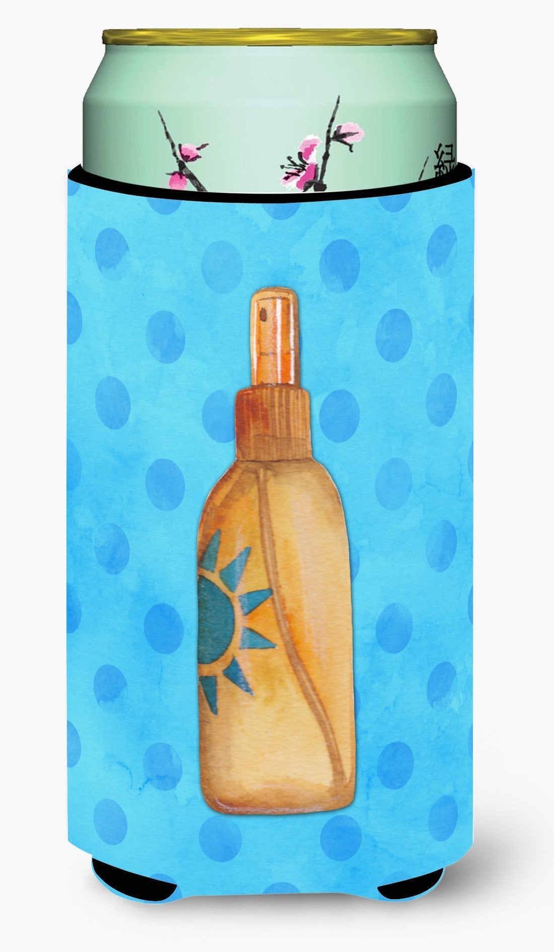 Message in a Bottle Blue Polkadot Tall Boy Hugger Can Cooler Sleeve Machine Washable Drink Collapsible Insulator Beverage Insulated Holder