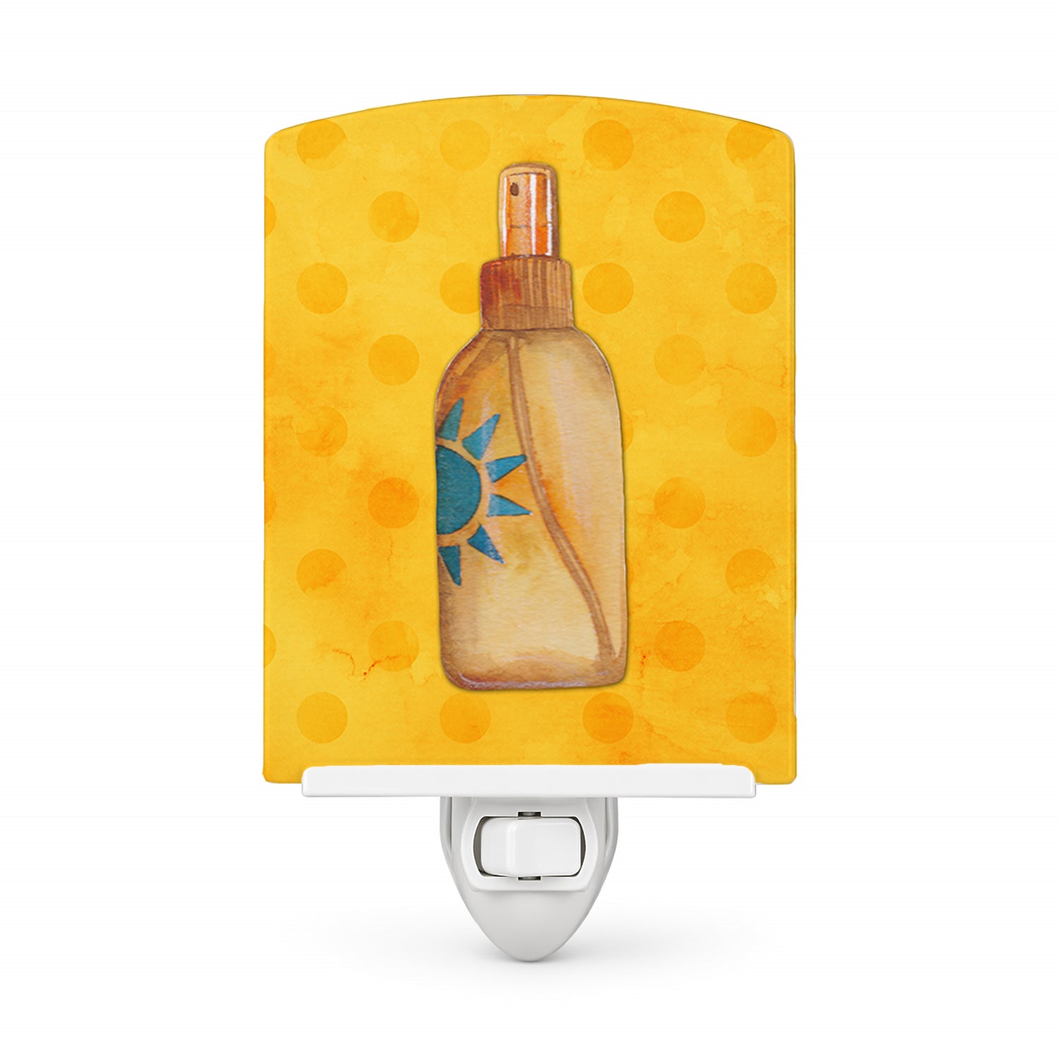 Message in a Bottle Yellow Polkadot Ceramic Night Light Compact, UL-Certified, Ideal for Bedroom, Bathroom, Nursery, Hallway, Kitchen, 6x4x3, Multicolor