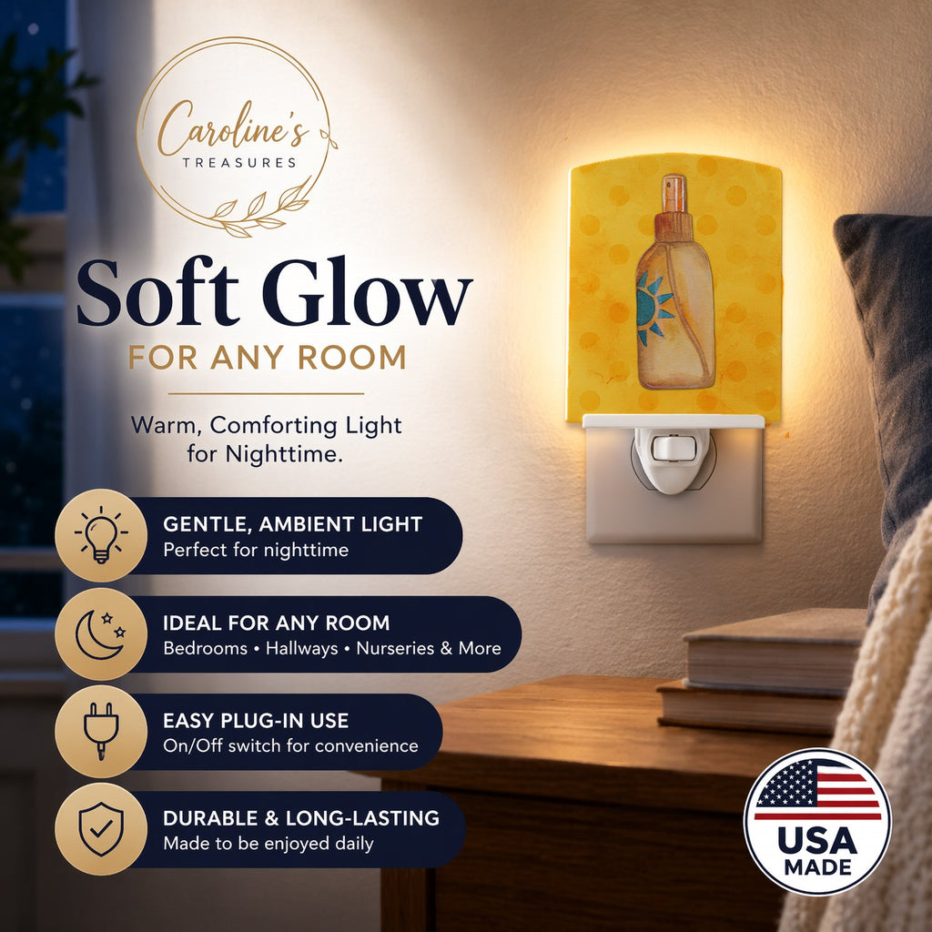 Message in a Bottle Yellow Polkadot Ceramic Night Light Compact, UL-Certified, Ideal for Bedroom, Bathroom, Nursery, Hallway, Kitchen, 6x4x3, Multicolor