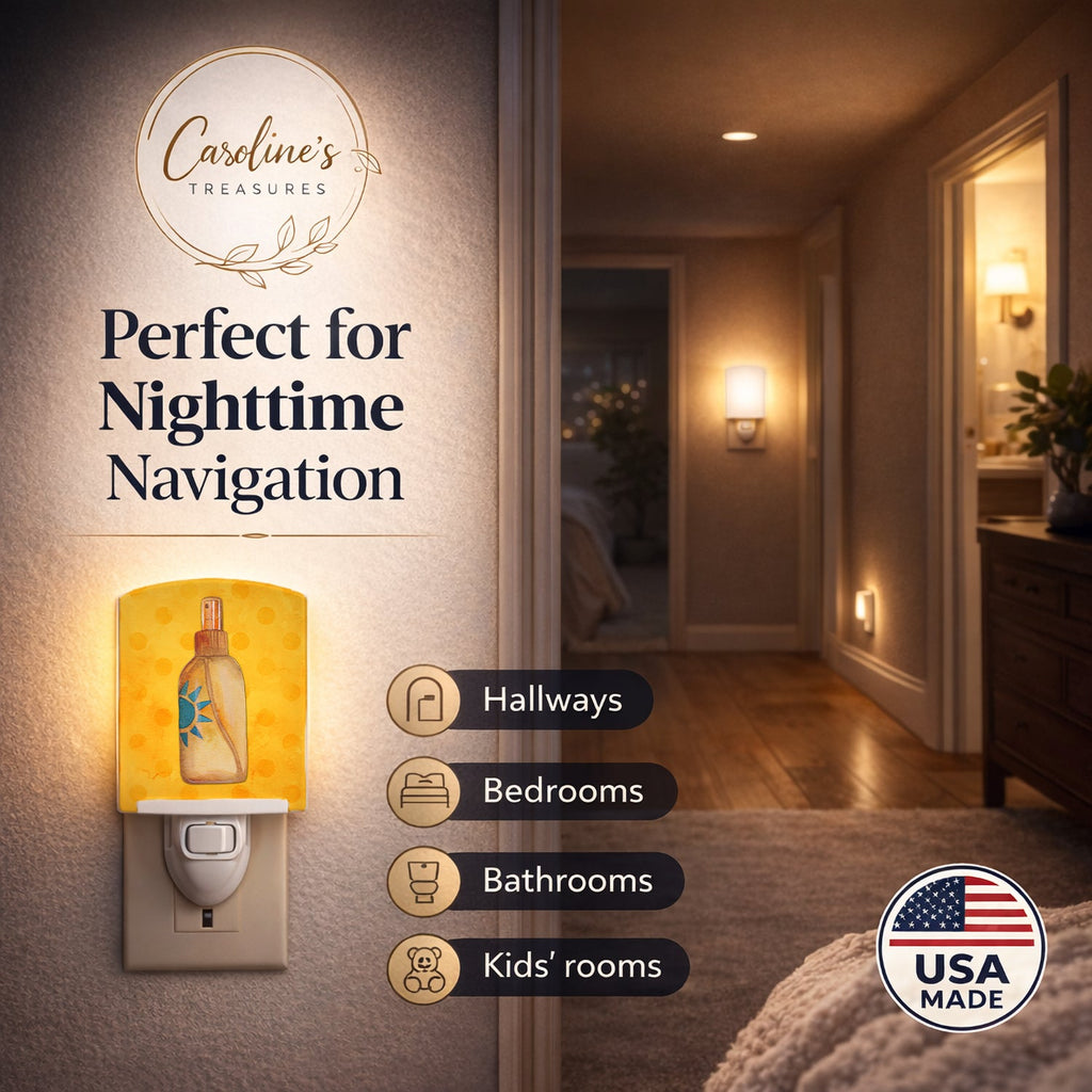 Message in a Bottle Yellow Polkadot Ceramic Night Light Compact, UL-Certified, Ideal for Bedroom, Bathroom, Nursery, Hallway, Kitchen, 6x4x3, Multicolor
