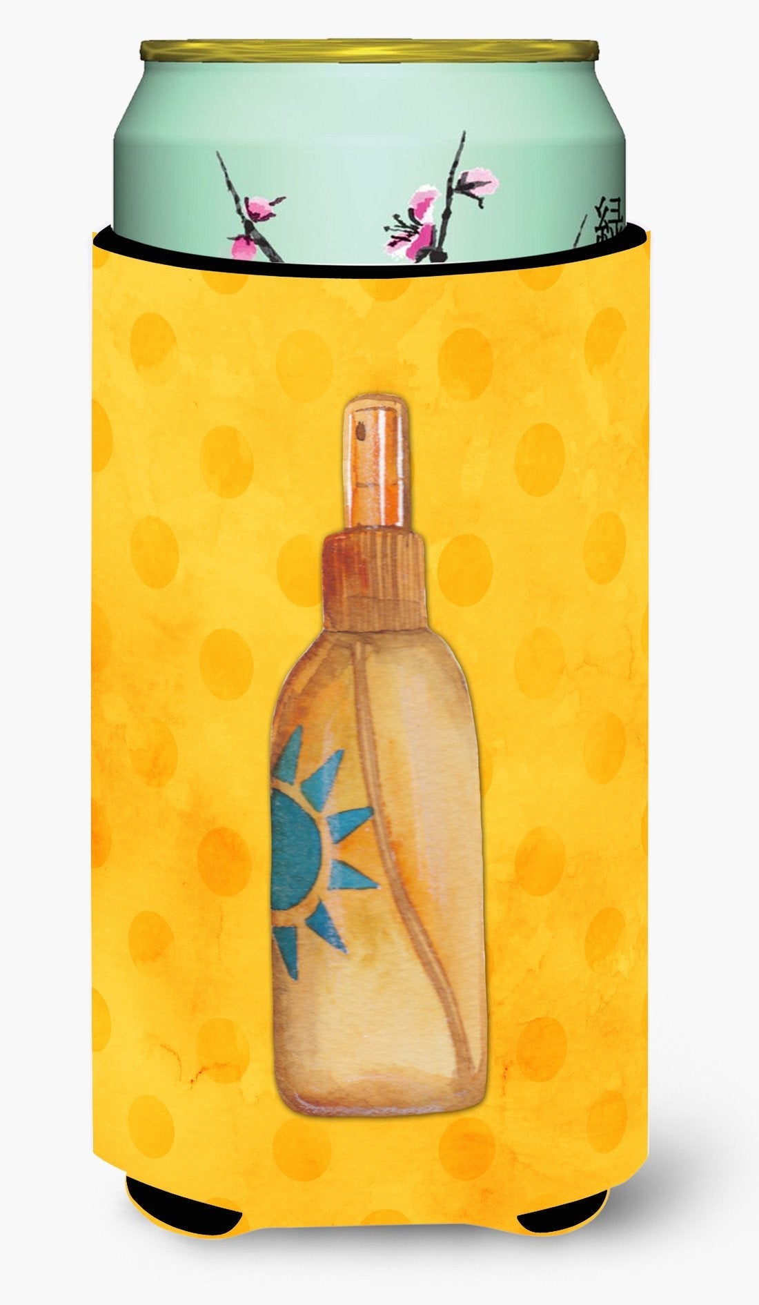 Message in a Bottle Yellow Polkadot Tall Boy Hugger Can Cooler Sleeve Machine Washable Drink Collapsible Insulator Beverage Insulated Holder
