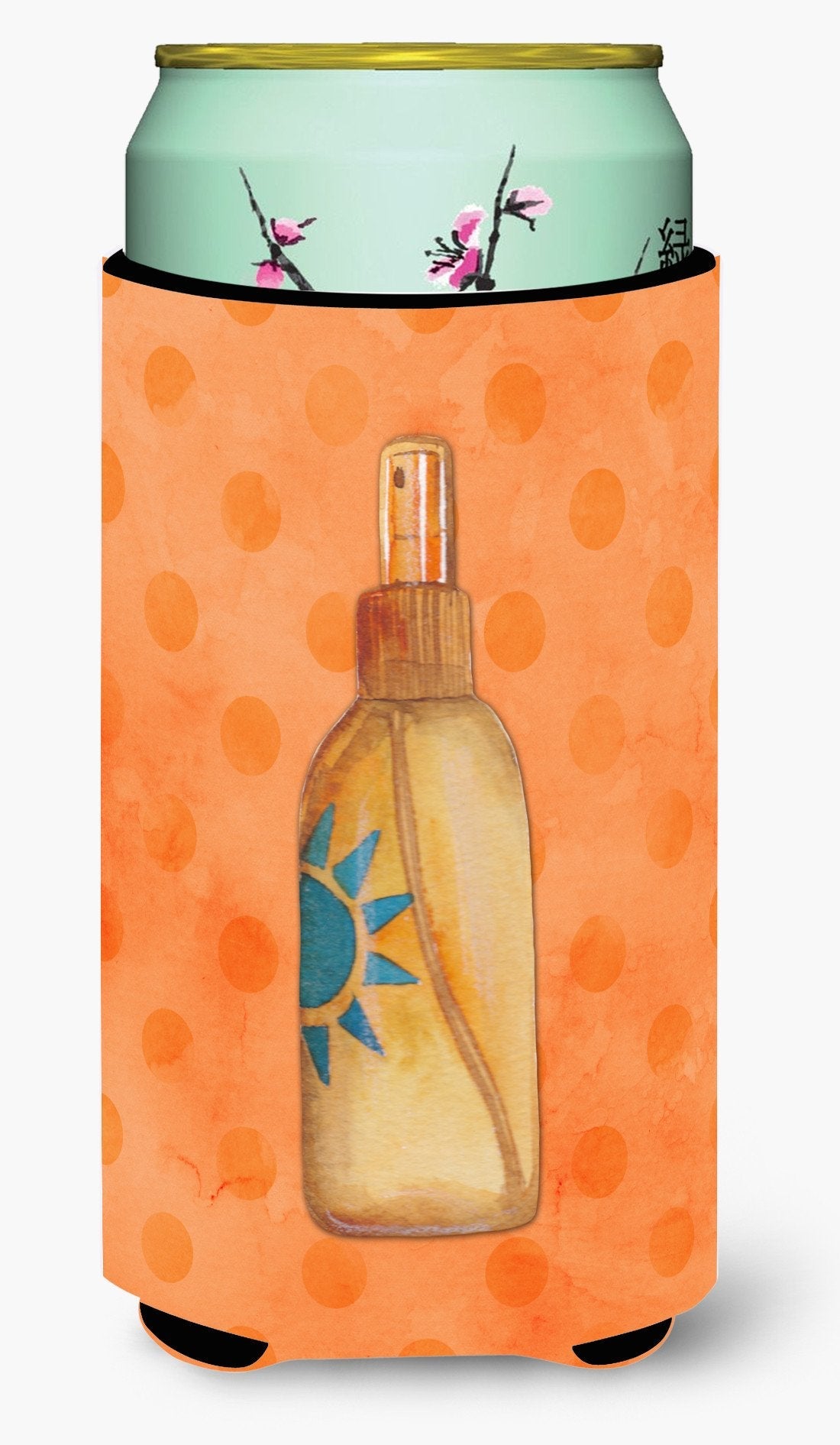 Message in a Bottle Orange Polkadot Tall Boy Hugger Can Cooler Sleeve Machine Washable Drink Collapsible Insulator Beverage Insulated Holder